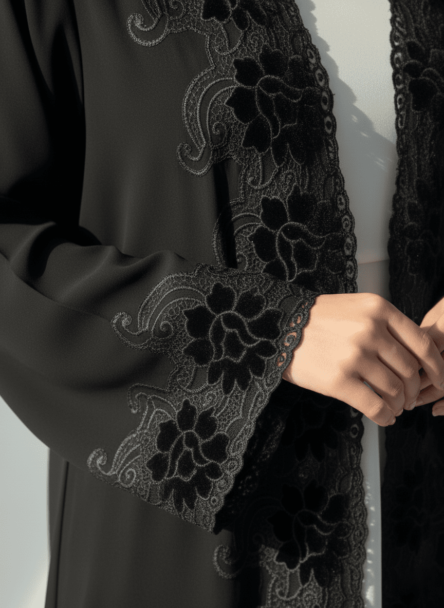 C 1775 Black Velvet Lace Abaya