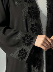 C 1775 Black Velvet Lace Abaya