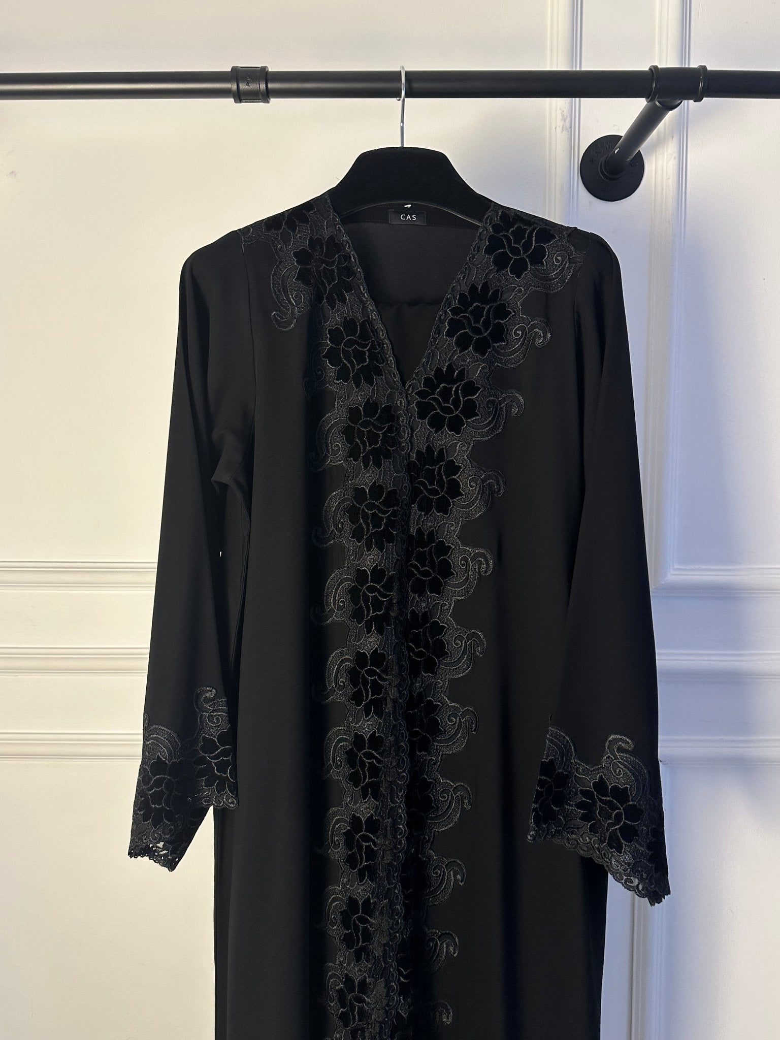 C 1775 Black Velvet Lace Abaya