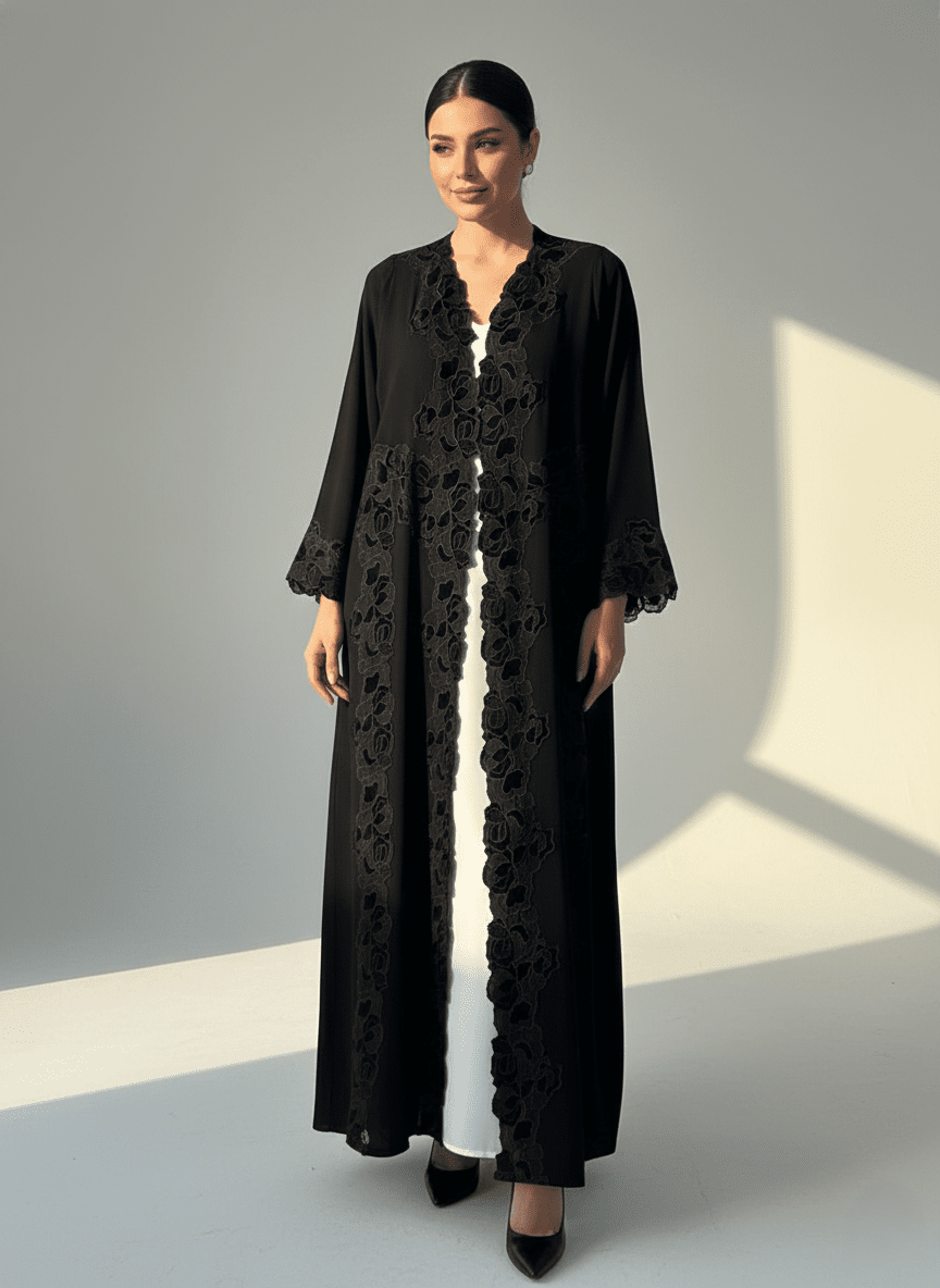 C 1776 Black Velvet Lace Abaya
