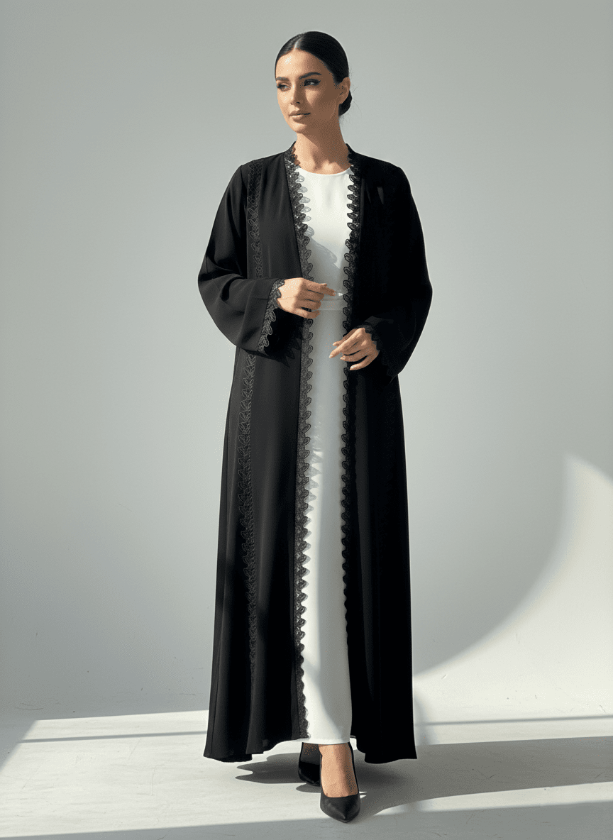 C 1777 Black Lace Abaya