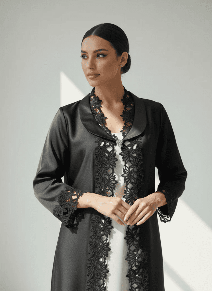 C 1778 Black Floral Lace Abaya