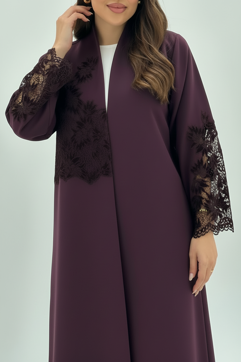 C 1795-03 Purple Dantel Abaya