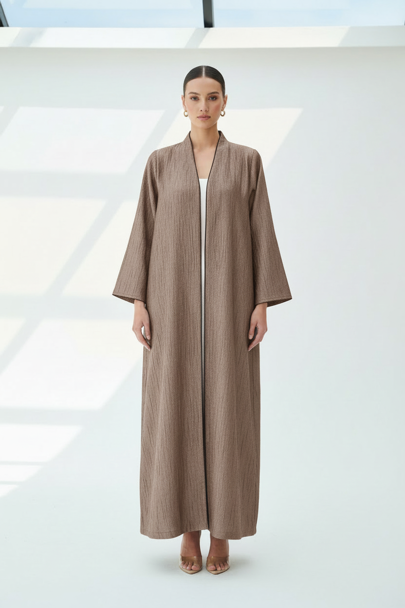 C 1898-02 Caramel Brown Metallic Abaya - Fukro