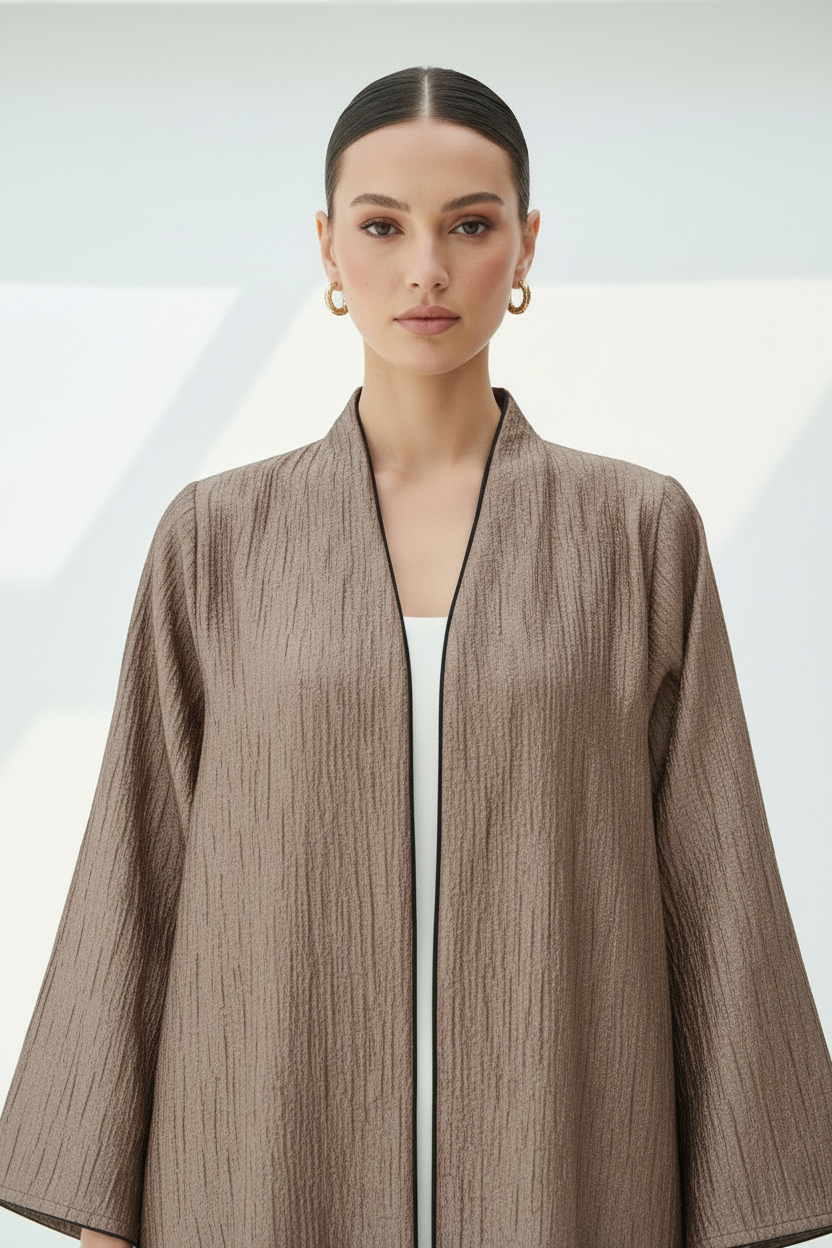 C 1898-02 Caramel Brown Metallic Abaya - Fukro