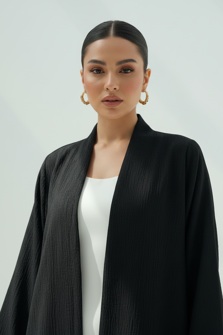 C 1898-05 Black Metallic Abaya Fukro