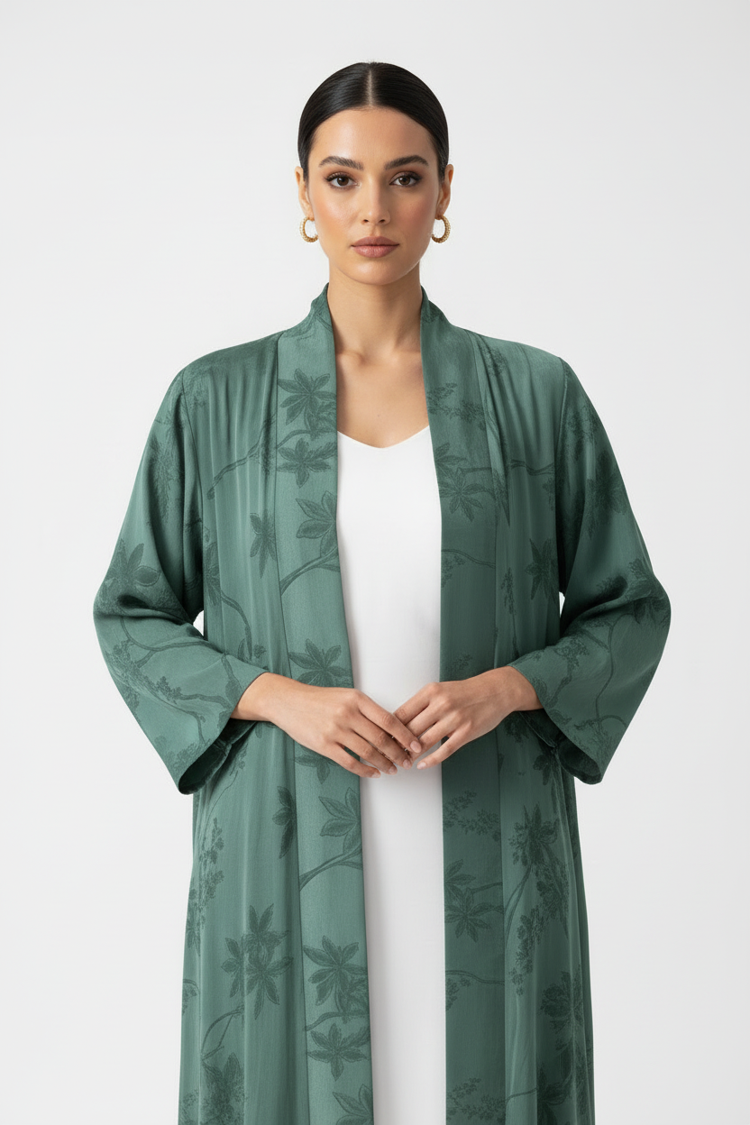 C 1900-02 Sage Green Floral Abaya