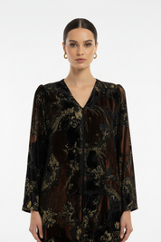 C 1913-02 Dark Bronze Gold Dantel Abaya