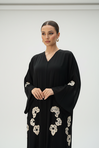 C 1917 Black Floral Beaded Abaya - XS / 50