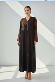 C 1920 Coffee Brown Beaded Abaya