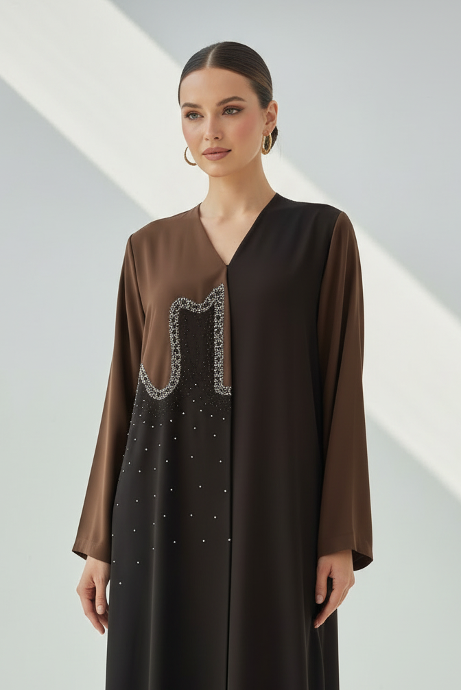 C 1920 Coffee Brown Beaded Abaya