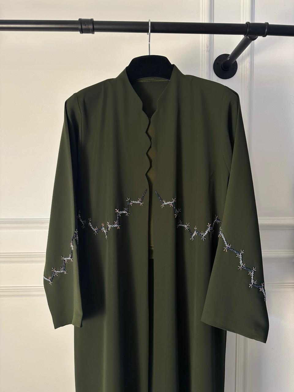 C 1921 Dark Green Beaded Abaya