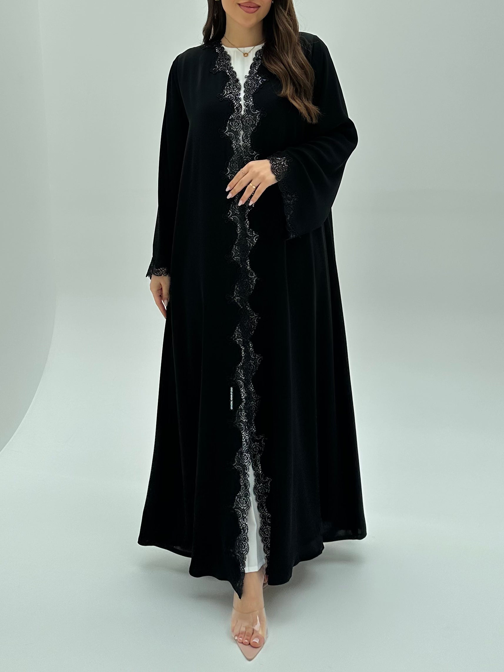 C 1925 Black Sequin Lace Abaya