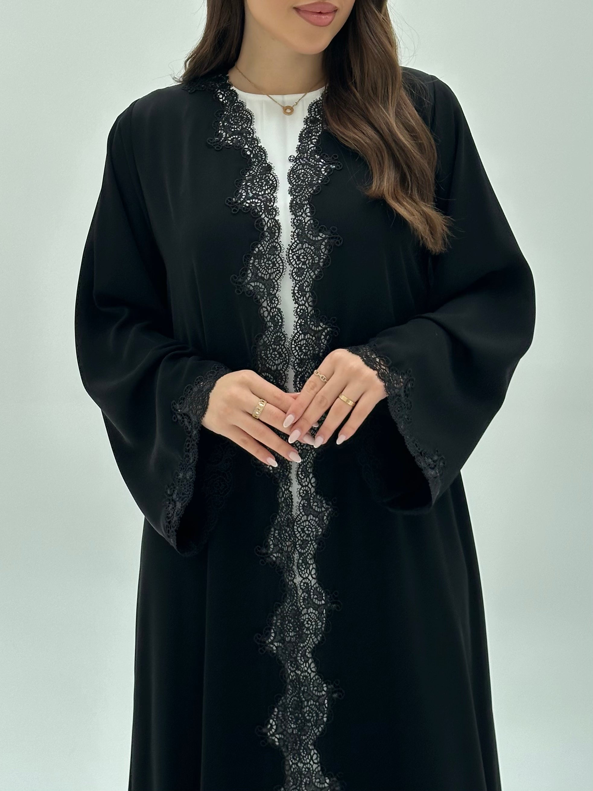 C 1925 Black Sequin Lace Abaya