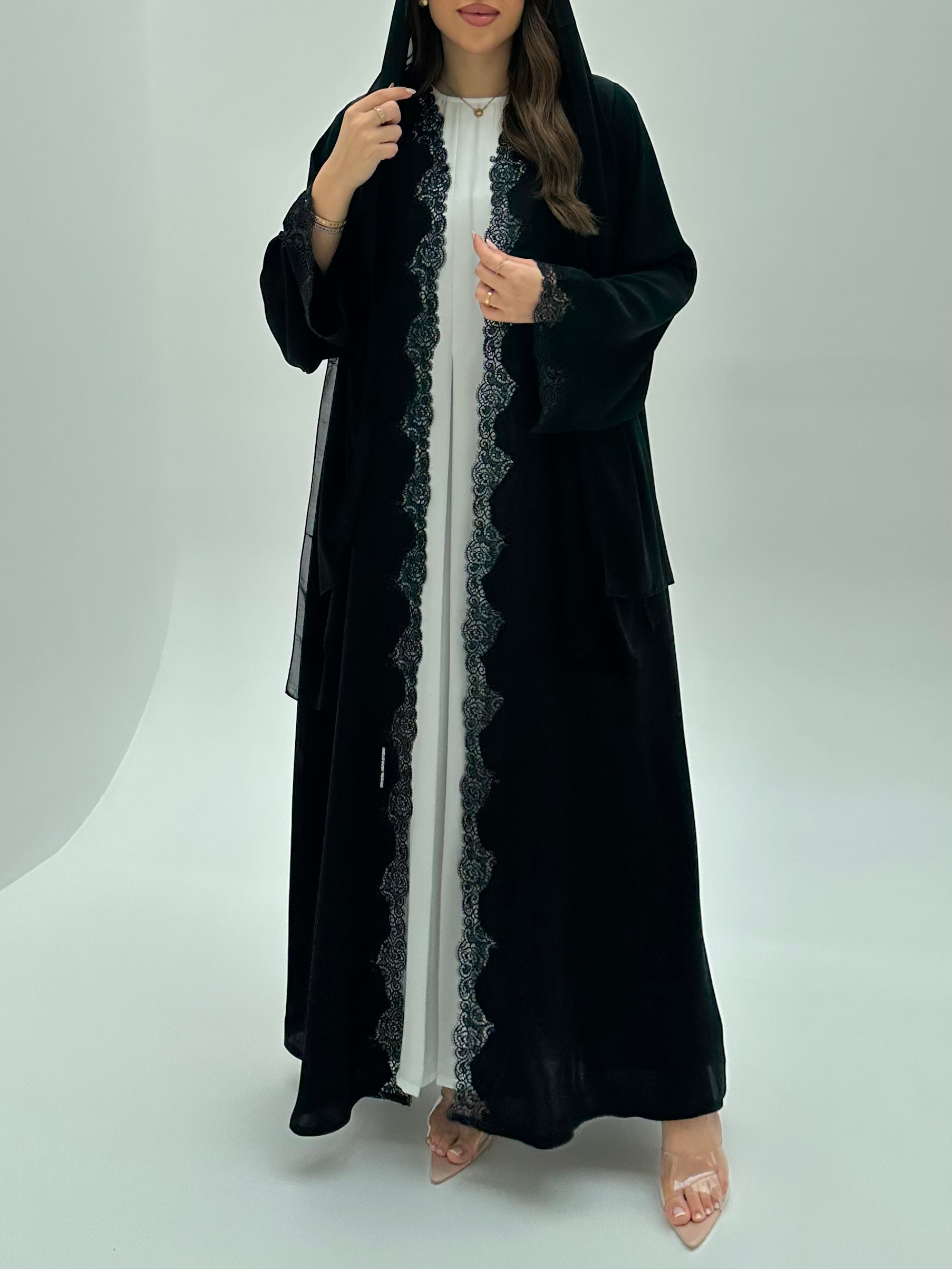 C 1925 Black Sequin Lace Abaya