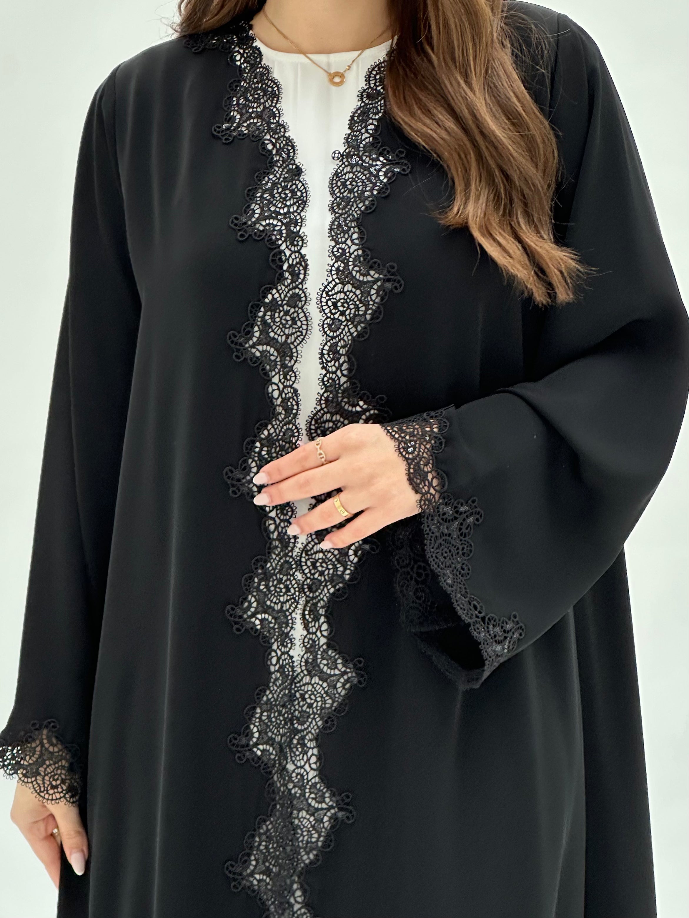 C 1925 Black Sequin Lace Abaya