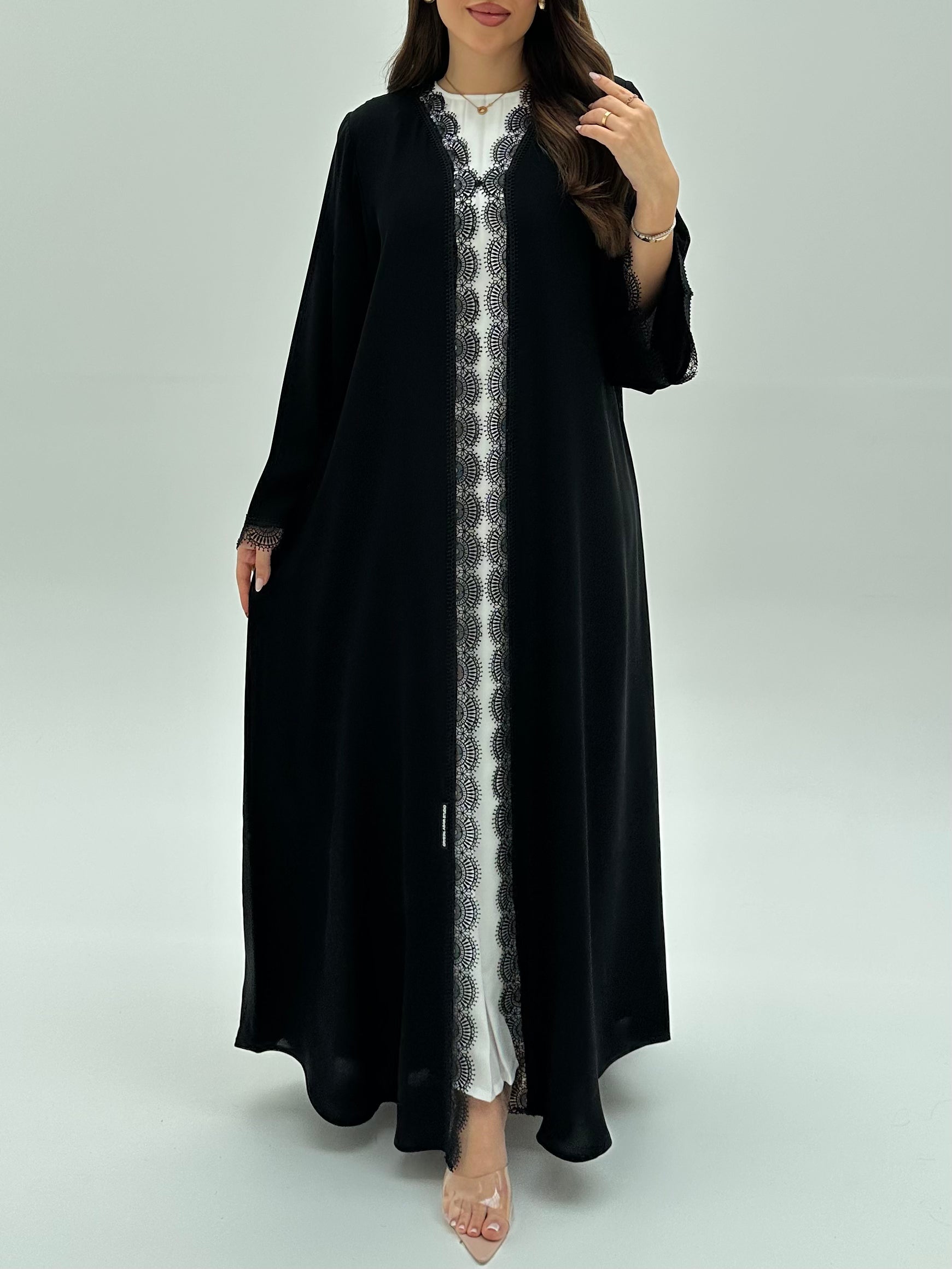 C 1927 Black Crystal Lace Abaya - nada
