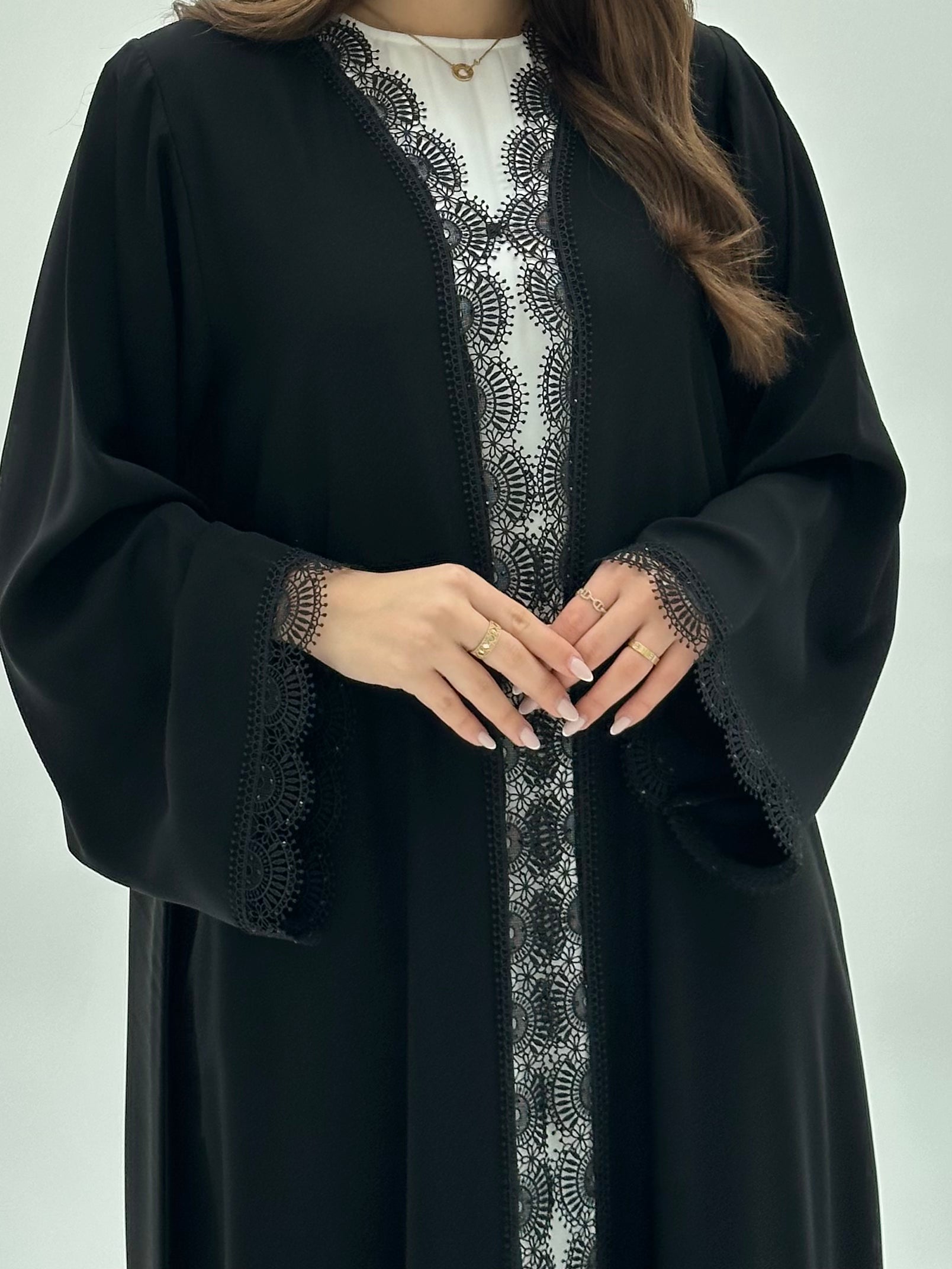 C 1927 Black Crystal Lace Abaya - nada