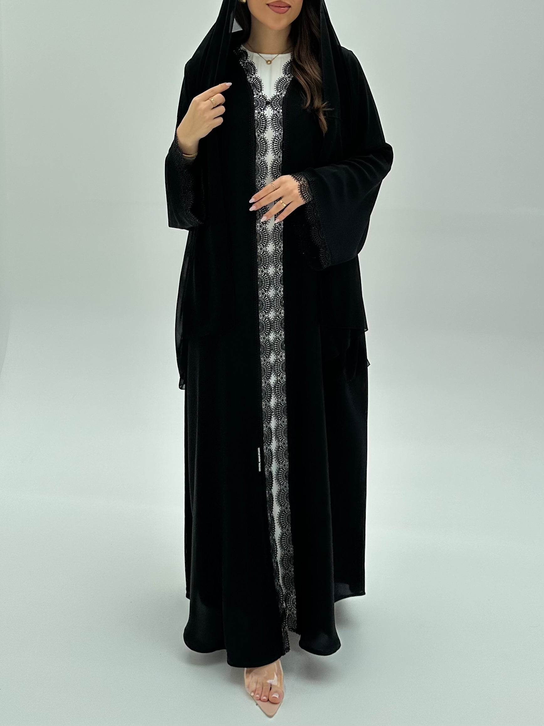 C 1927 Black Crystal Lace Abaya - nada