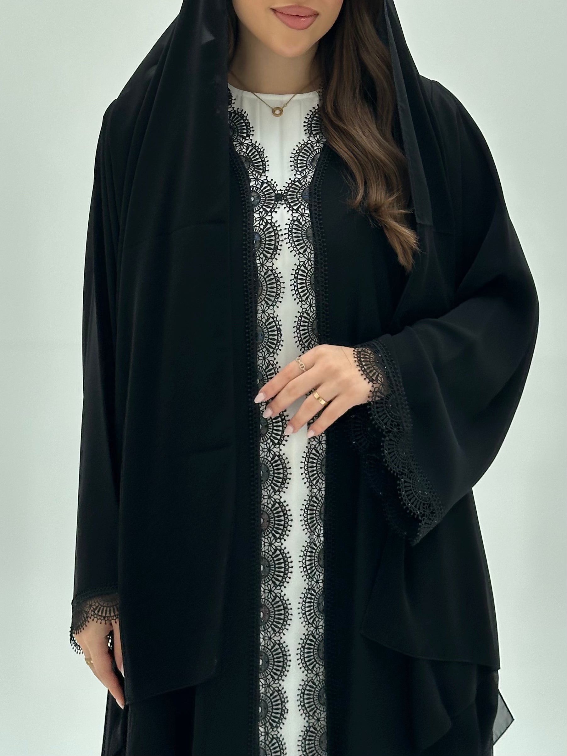 C 1927 Black Crystal Lace Abaya - nada