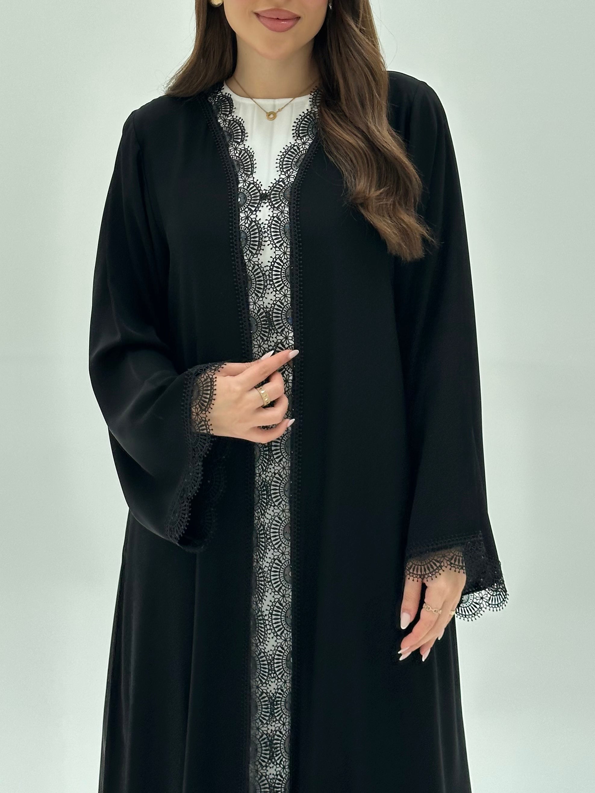 C 1927 Black Crystal Lace Abaya - nada