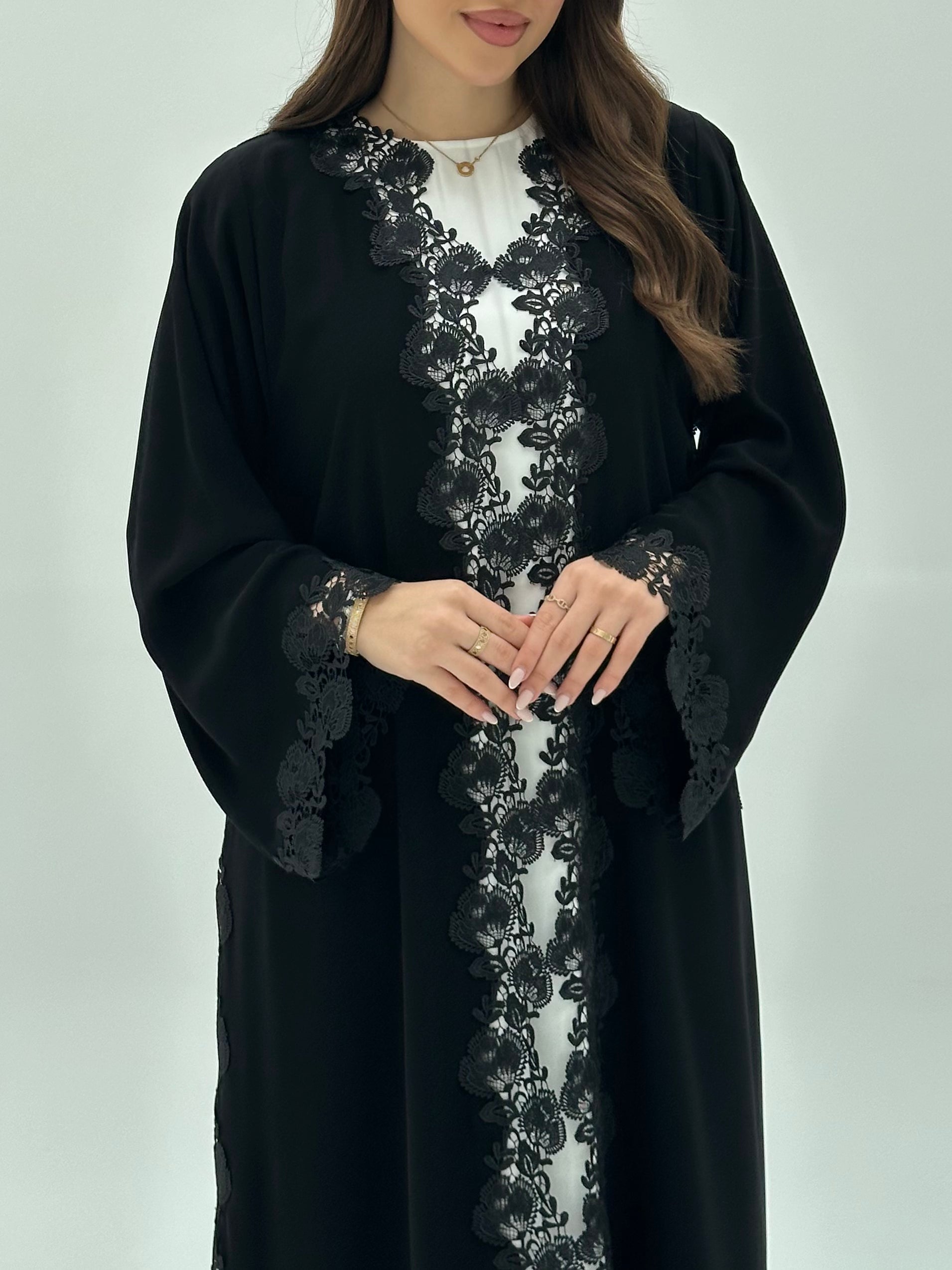 C 1928 Black Floral Lace Abaya