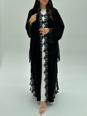 C 1928 Black Floral Lace Abaya
