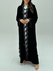 C 1928 Black Floral Lace Abaya