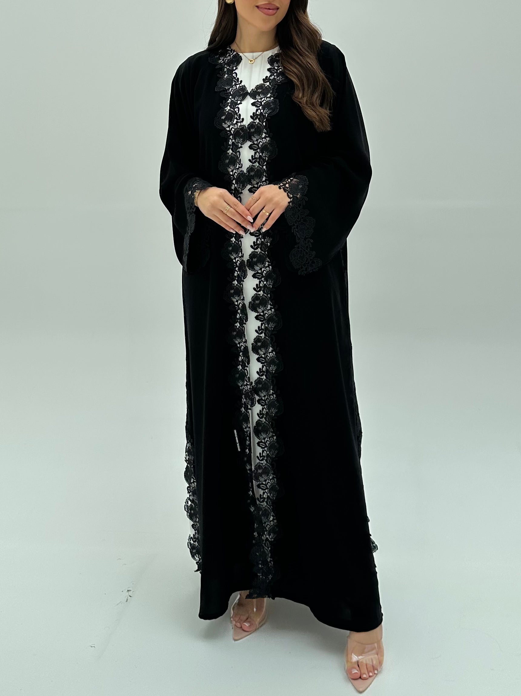C 1928 Black Floral Lace Abaya