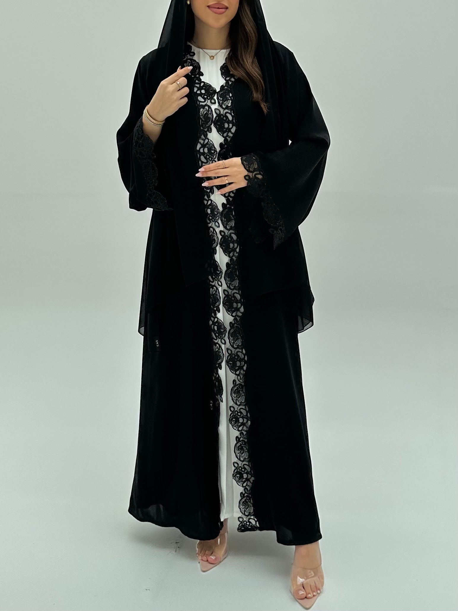 C 1929 Black Crystal Lace Abaya