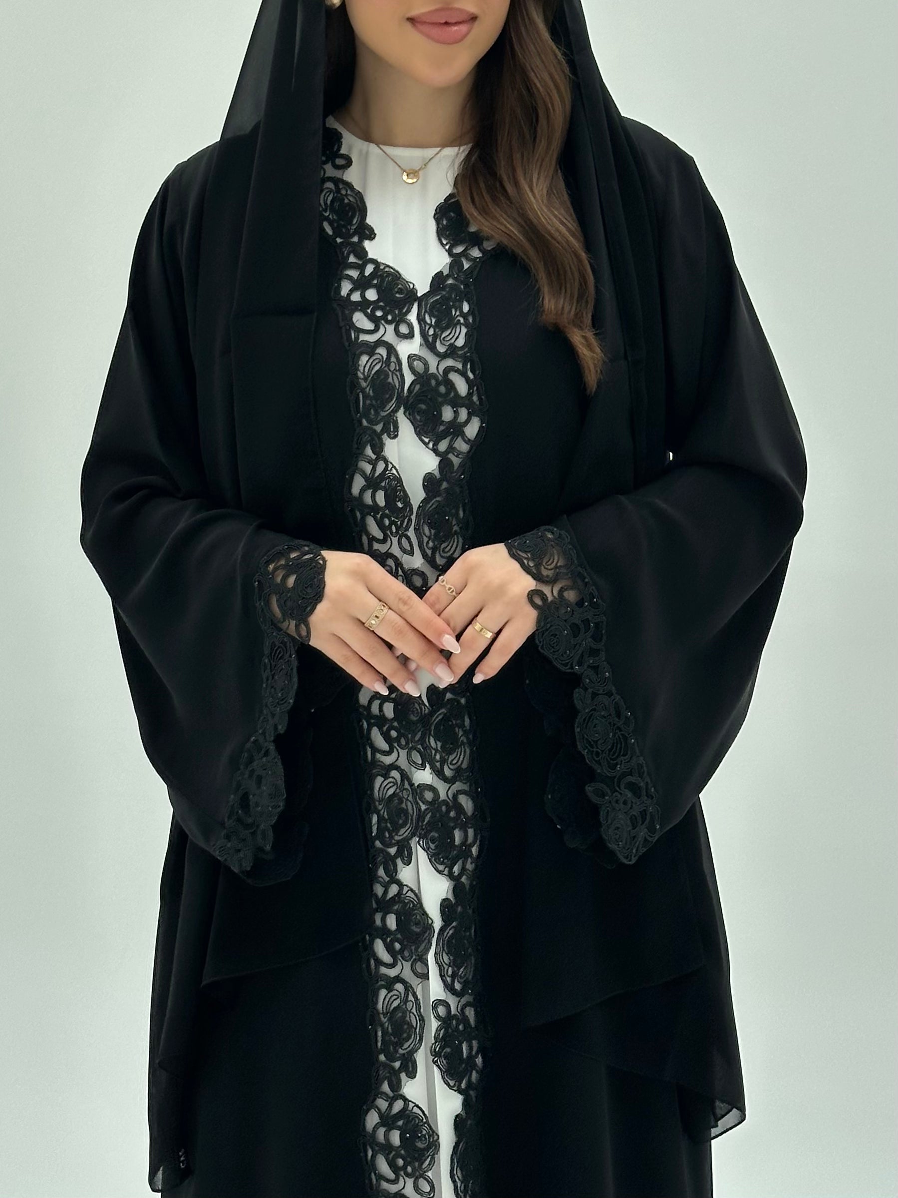 C 1929 Black Crystal Lace Abaya