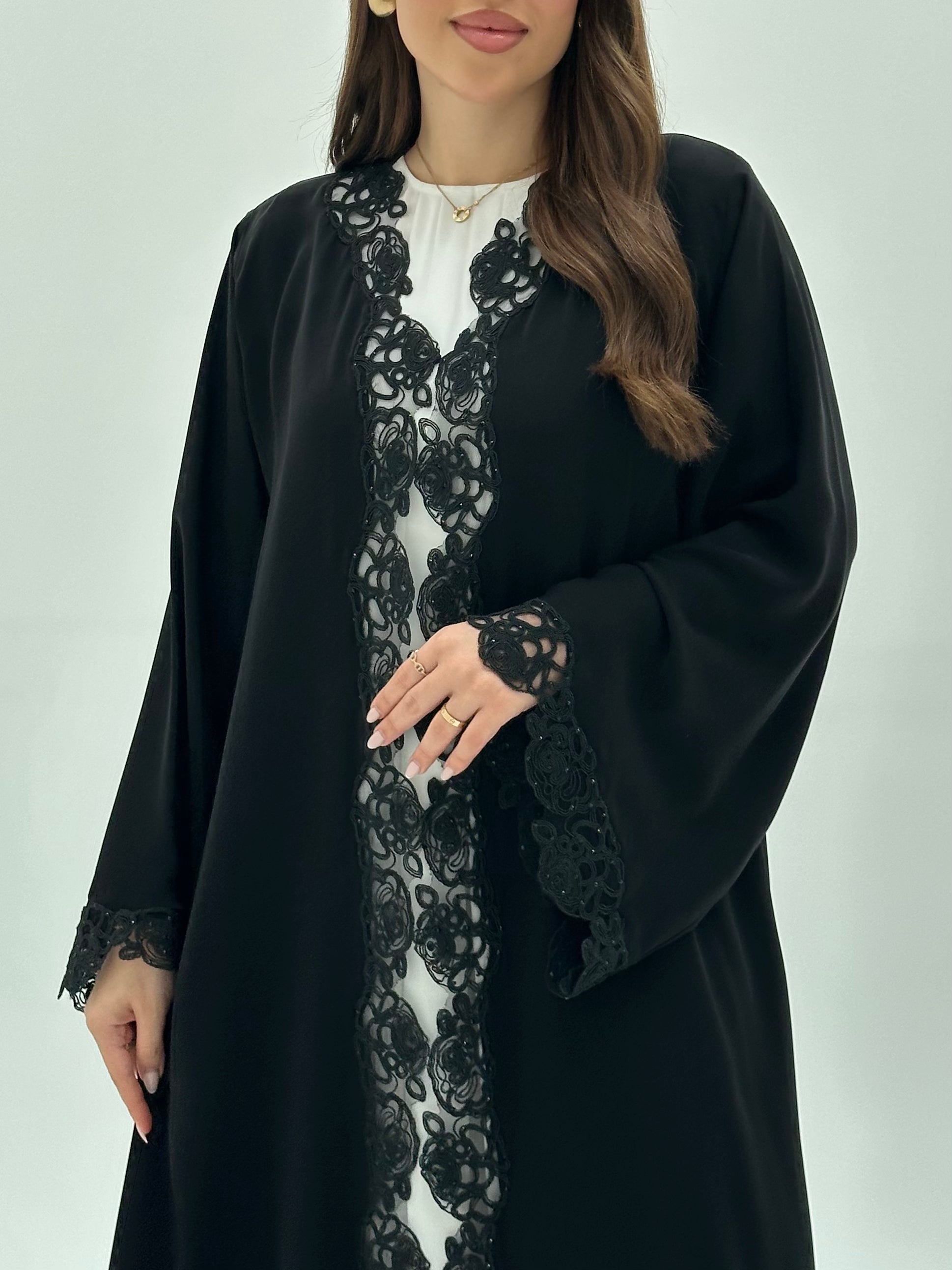 C 1929 Black Crystal Lace Abaya
