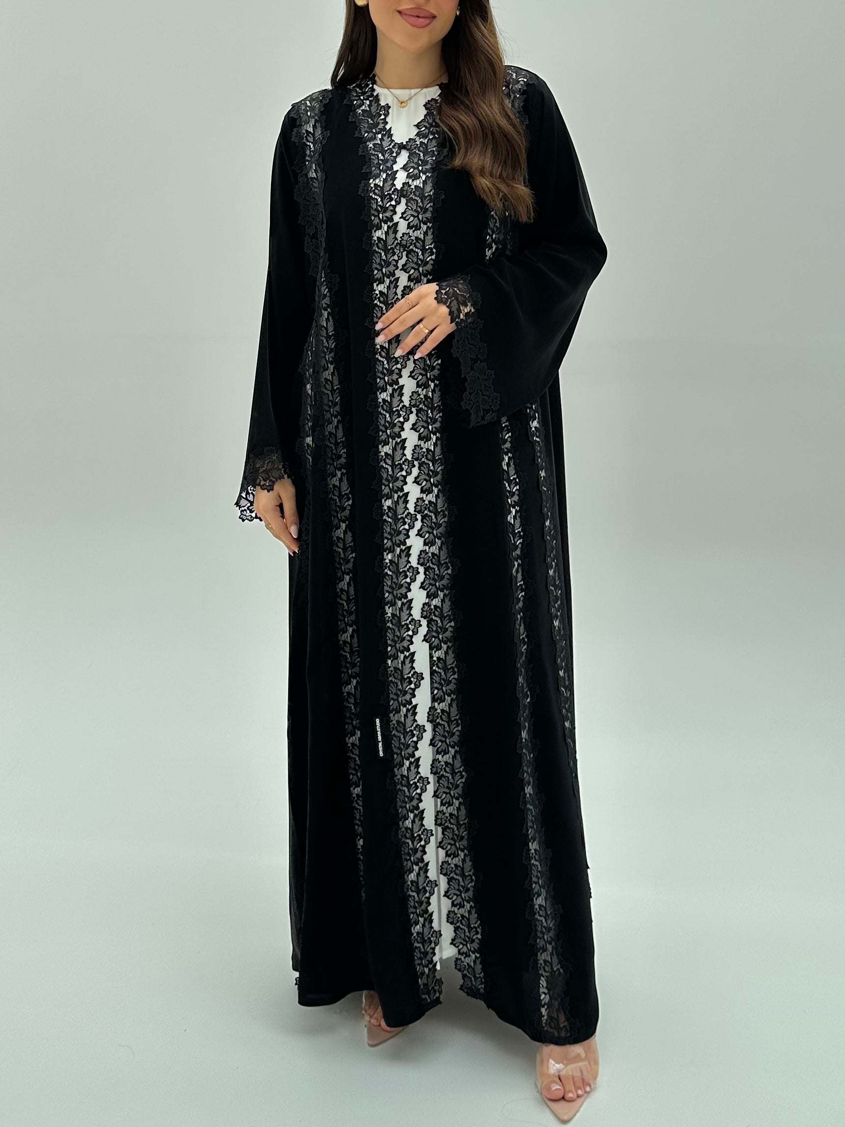 Black Floral Lace Abaya Nada C 1930 | CAS Abaya Dubai