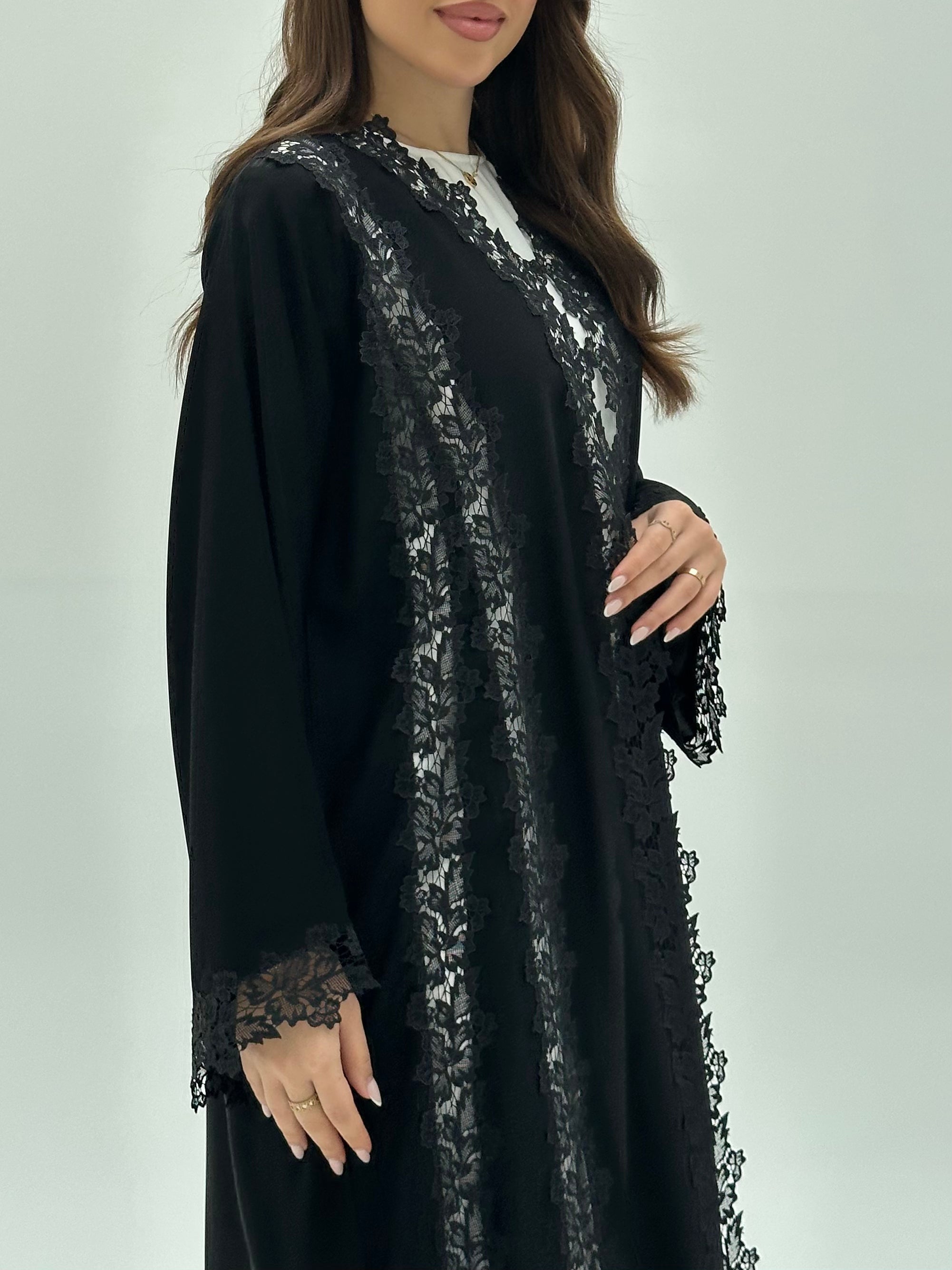 C 1930 Black Floral Lace Abaya