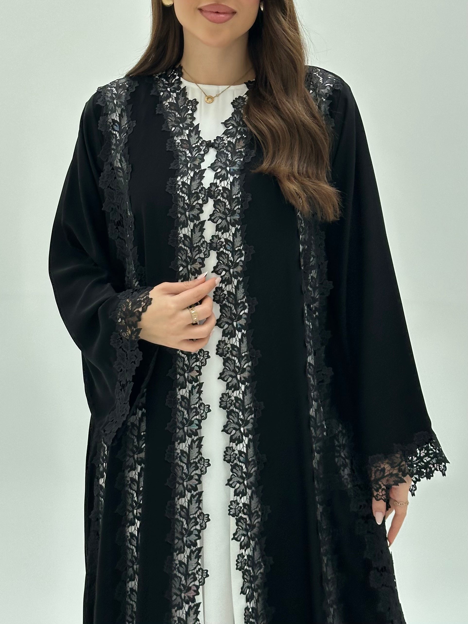 C 1930 Black Floral Lace Abaya