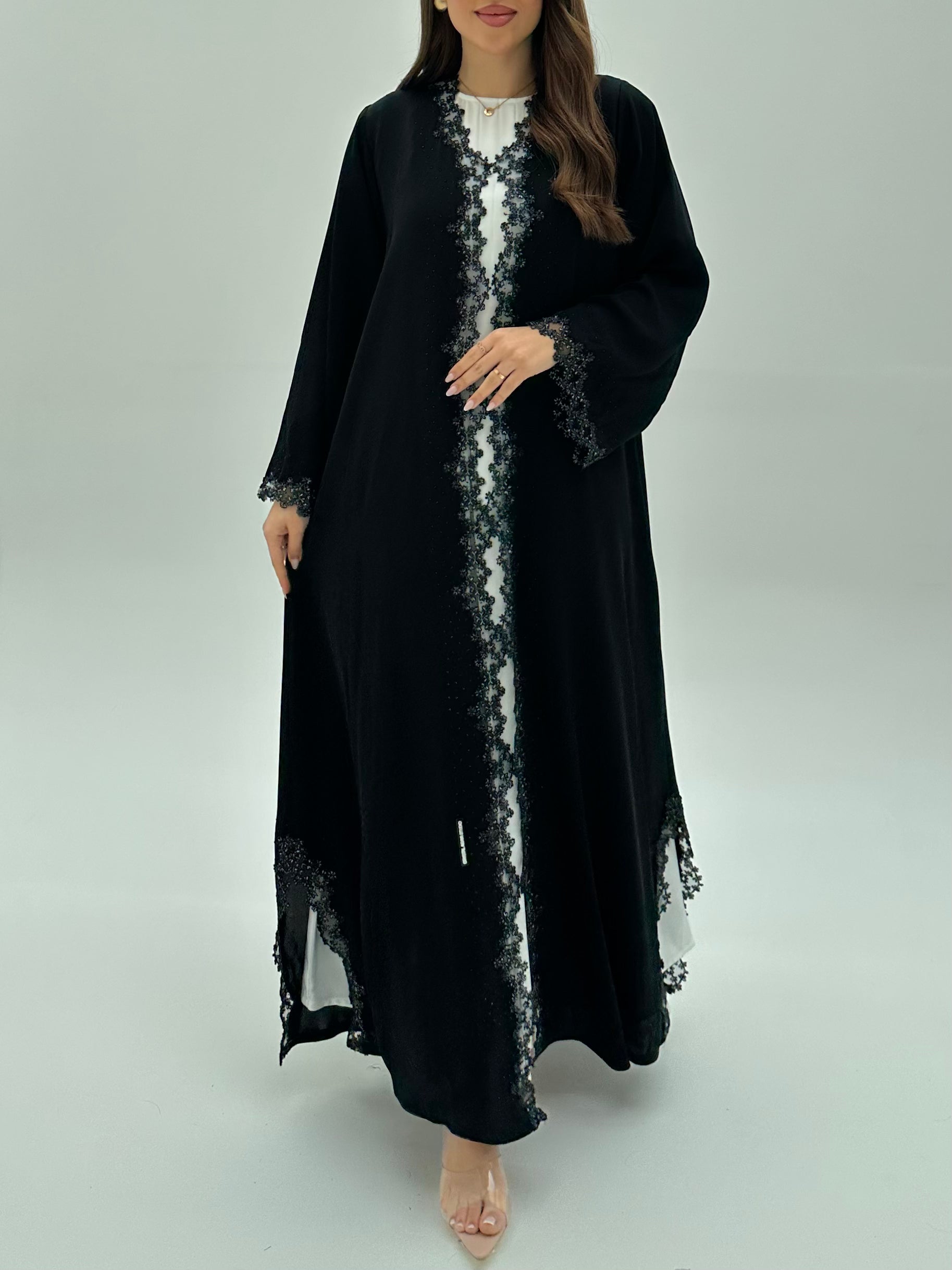 C 1931 Black Crystal Lace Abaya