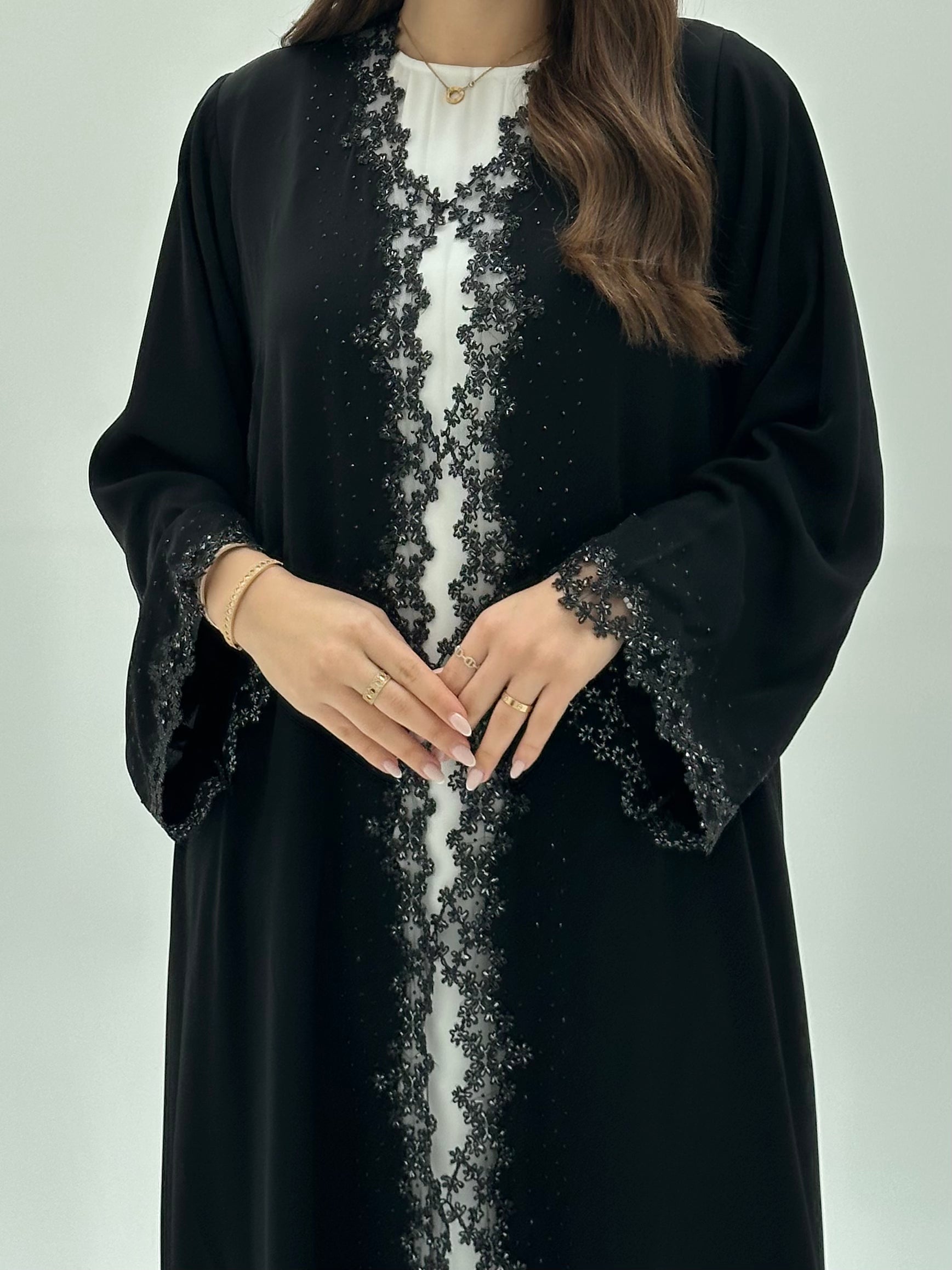 C 1931 Black Crystal Lace Abaya
