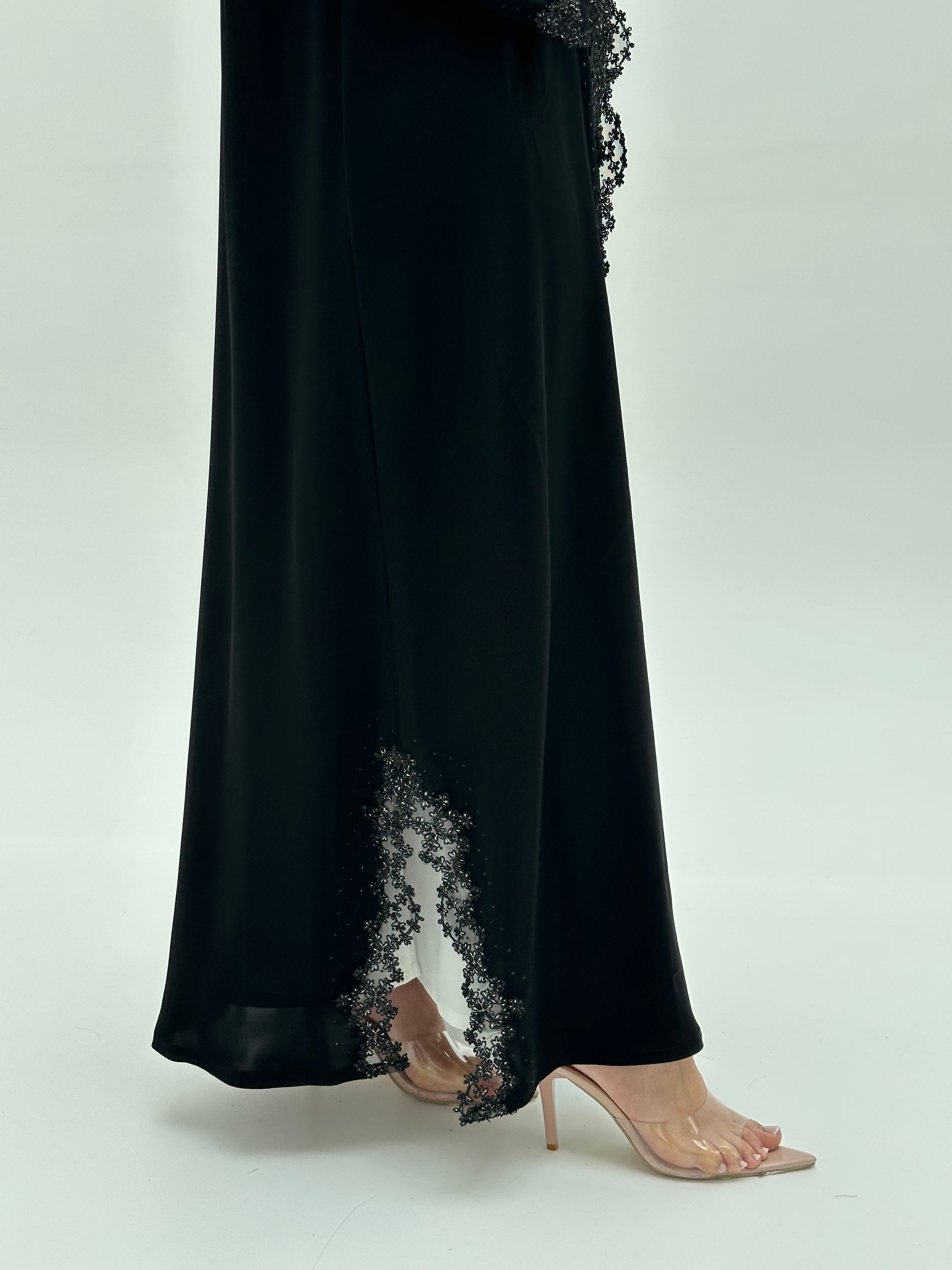 C 1931 Black Crystal Lace Abaya