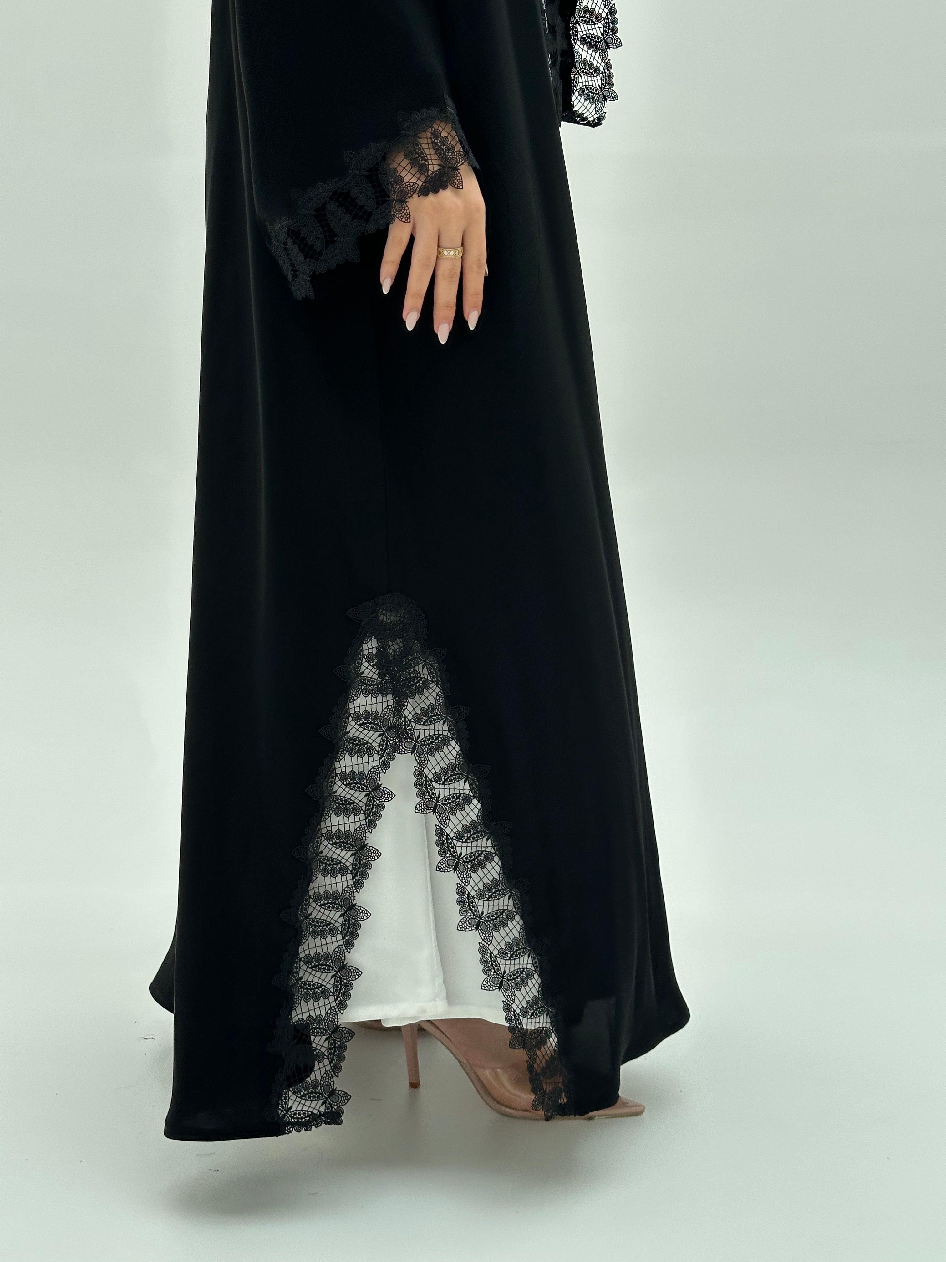 C 1932 Black Butterfly Lace Abaya