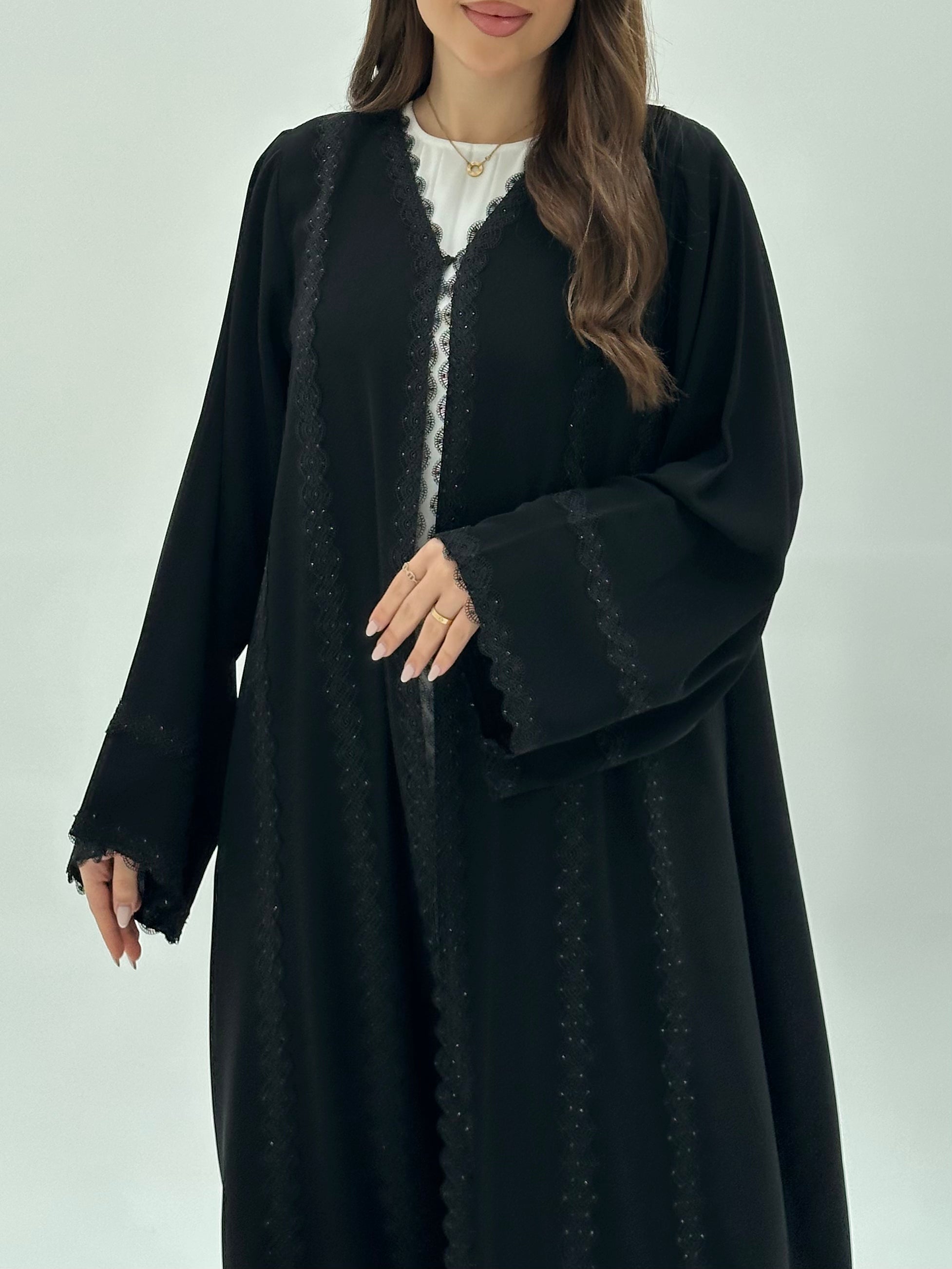 C 1933 Black Crystal Lace Abaya