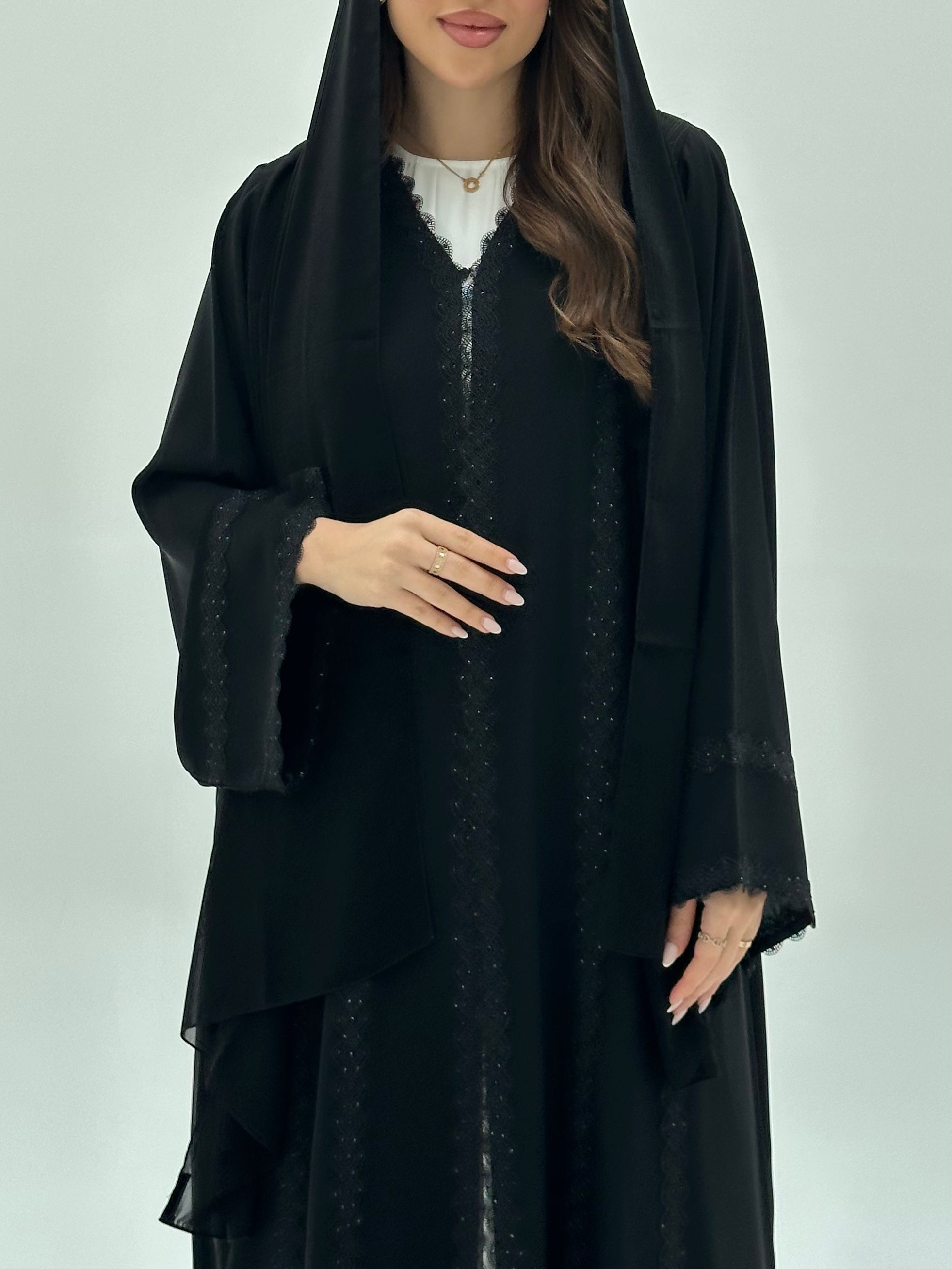 C 1933 Black Crystal Lace Abaya
