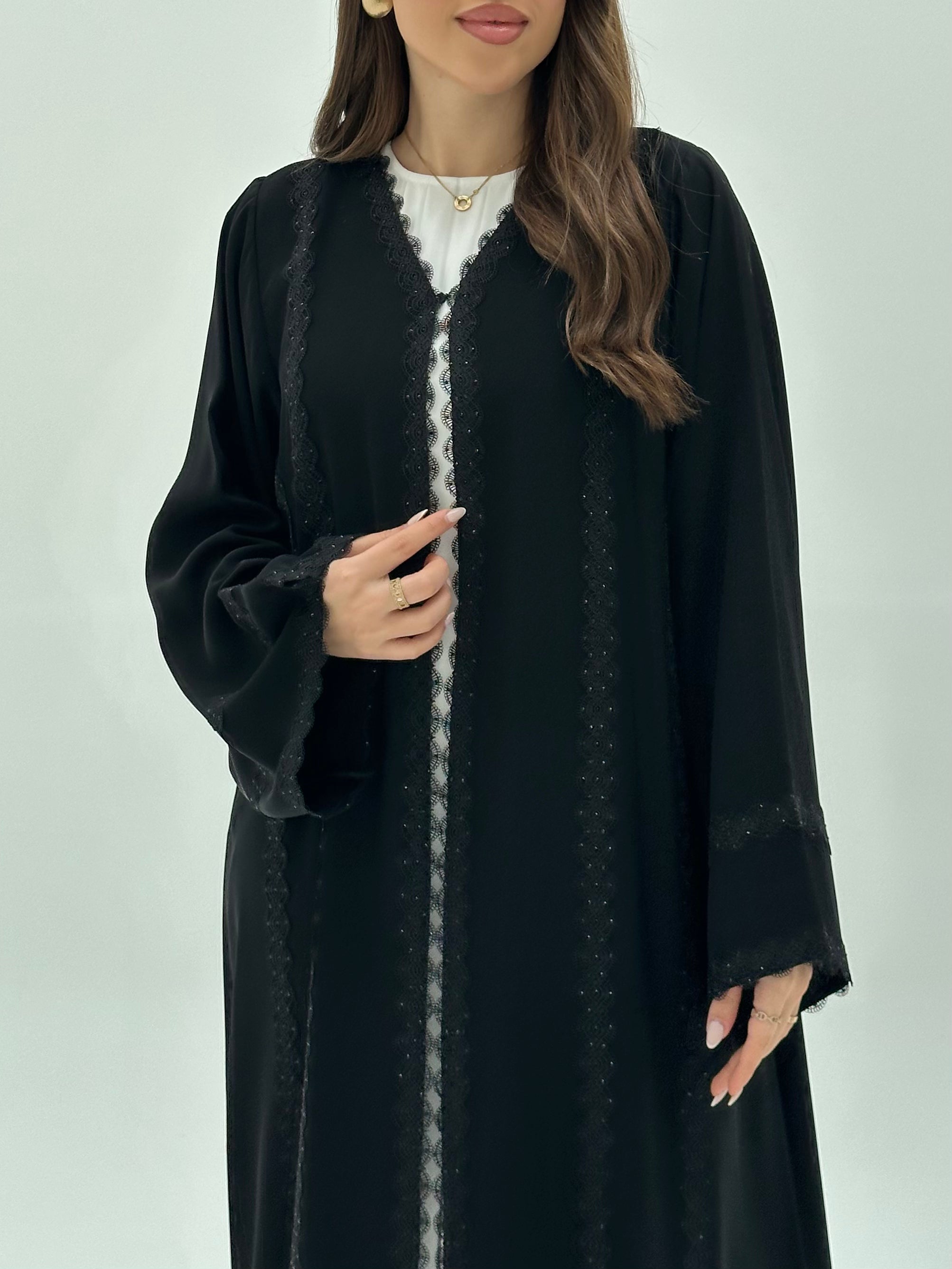 C 1933 Black Crystal Lace Abaya