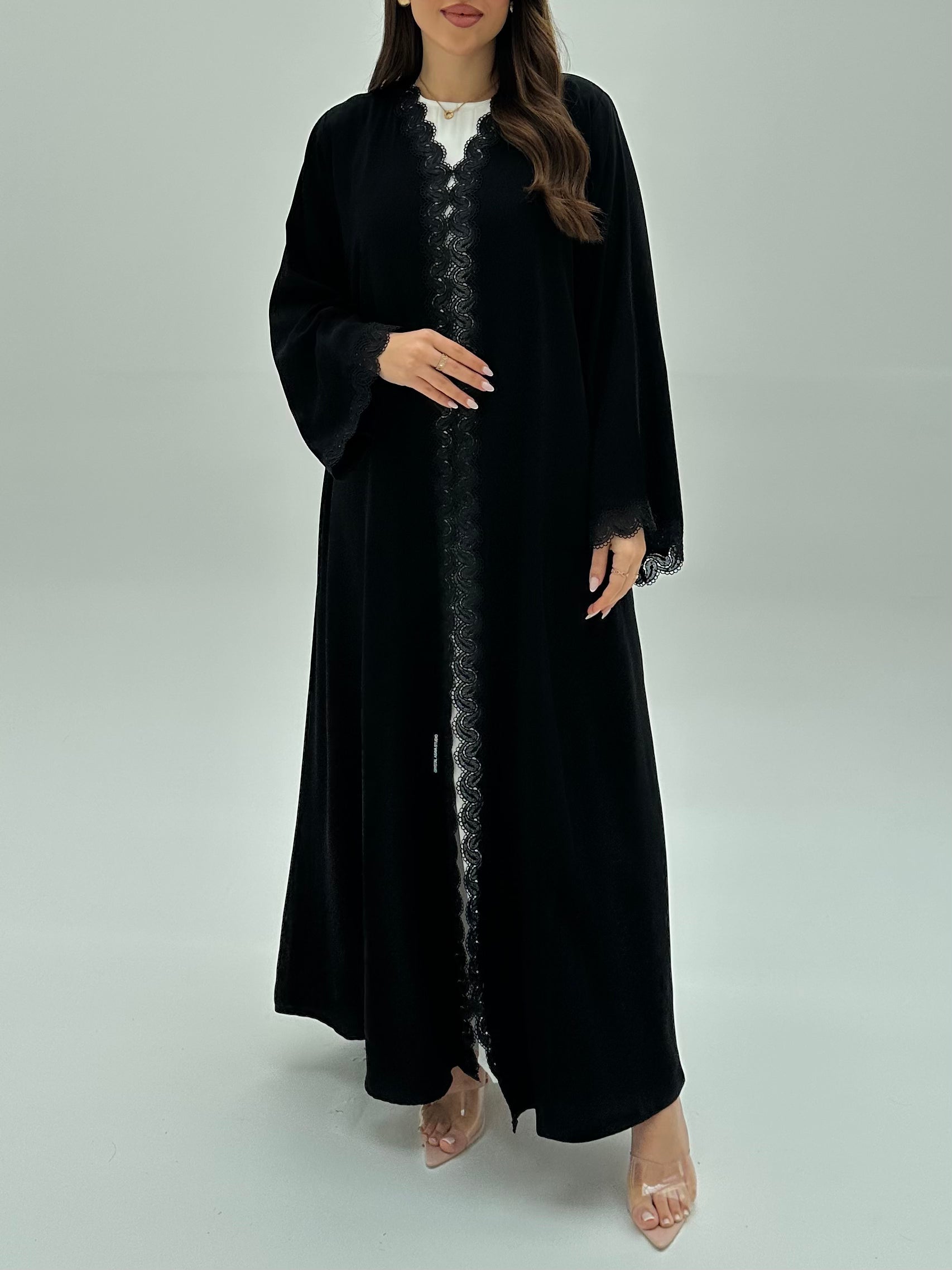 C 1935 Black Crystal Lace Abaya