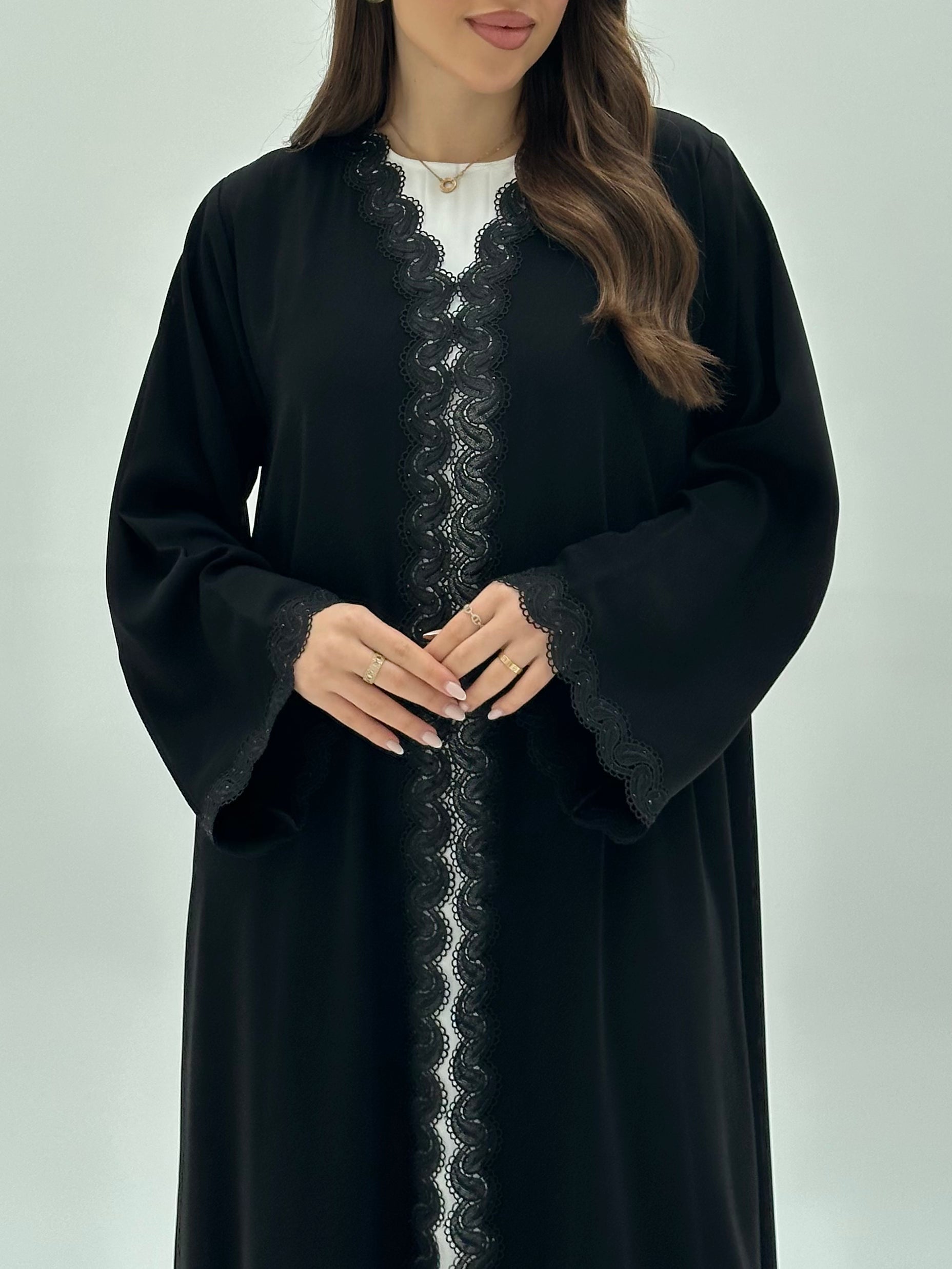 C 1935 Black Crystal Lace Abaya