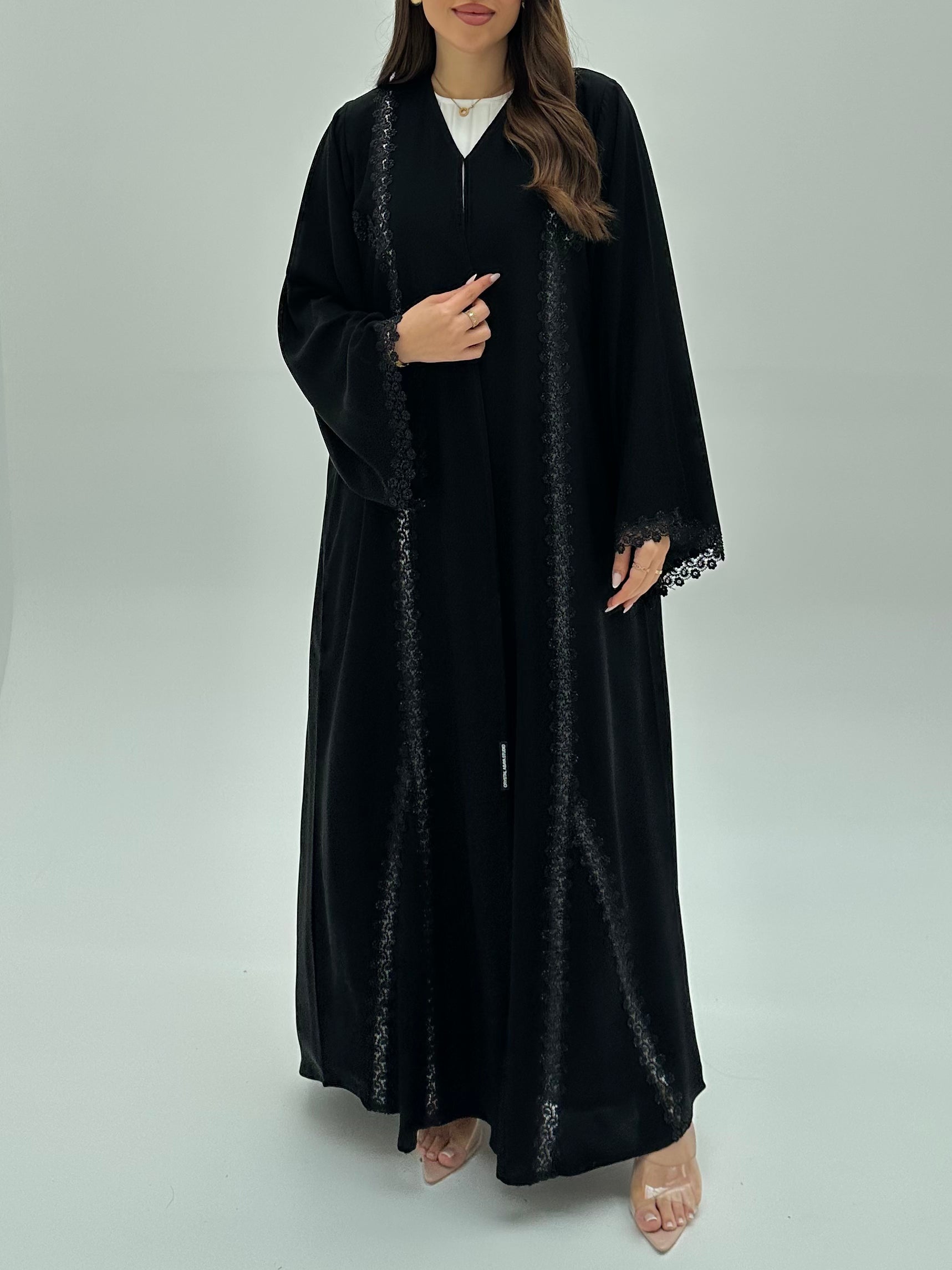 C 1936 Black Crystal Lace Abaya