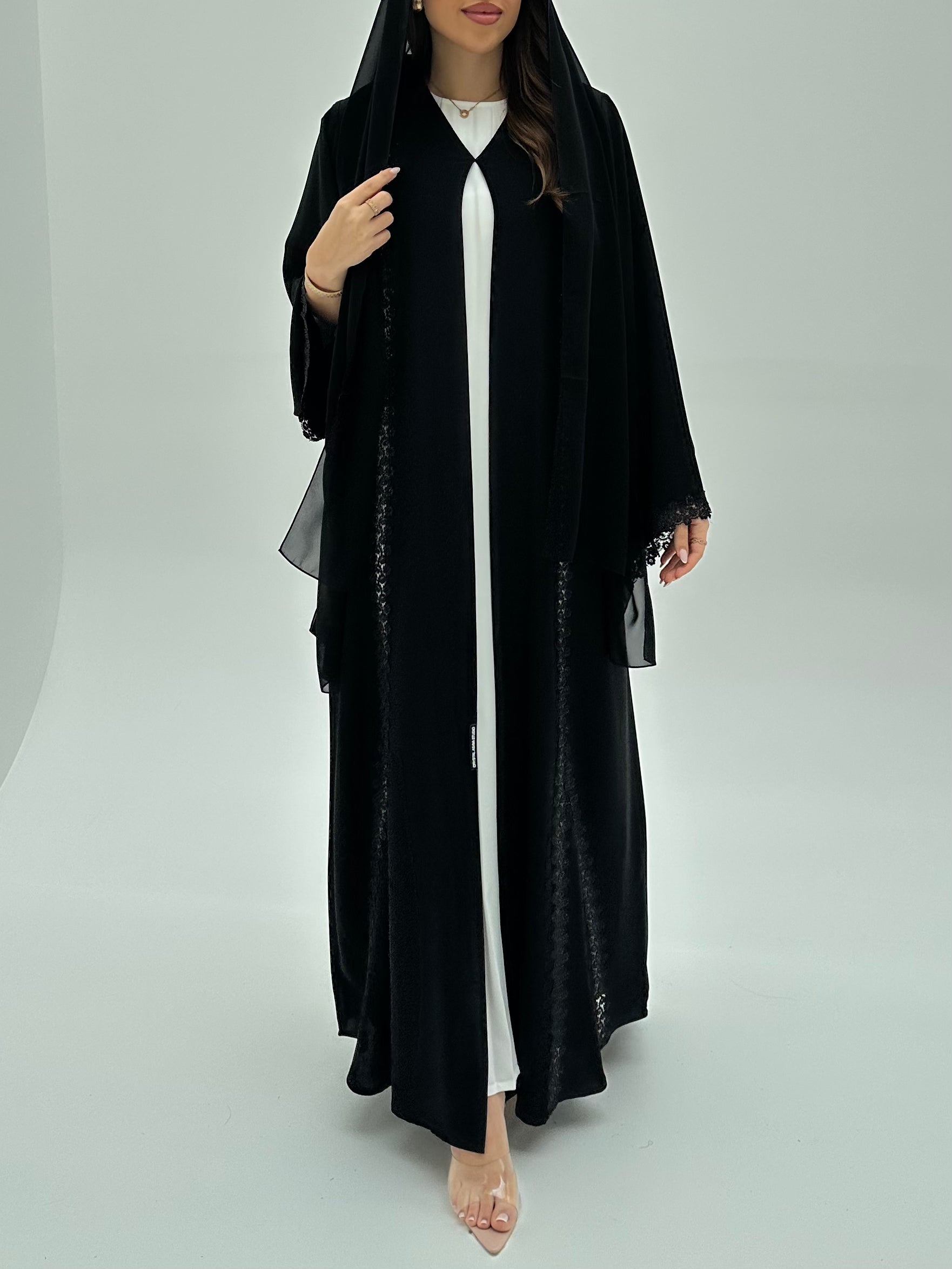 C 1936 Black Crystal Lace Abaya