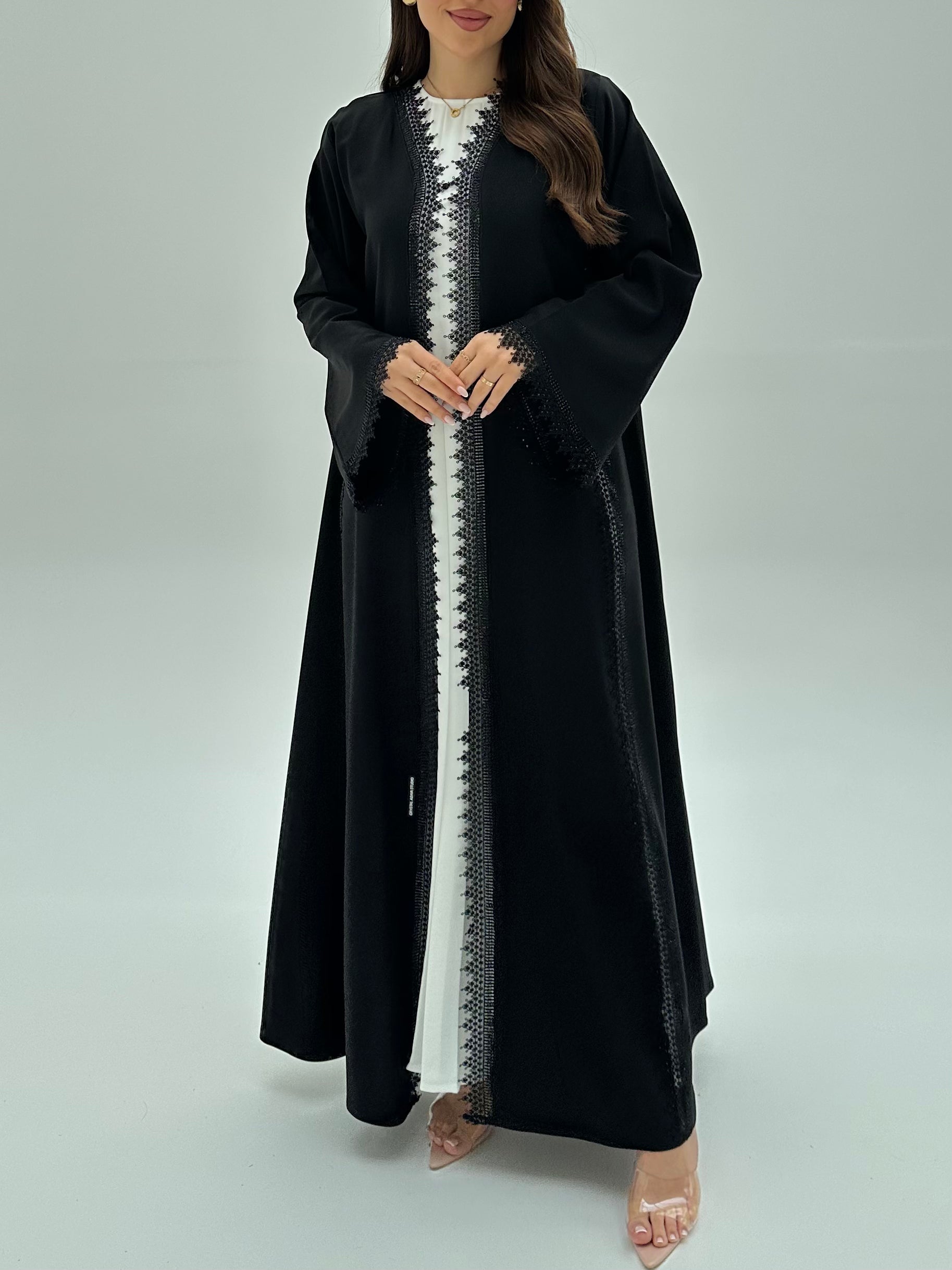 C 1937 Black Crystal Lace Abaya