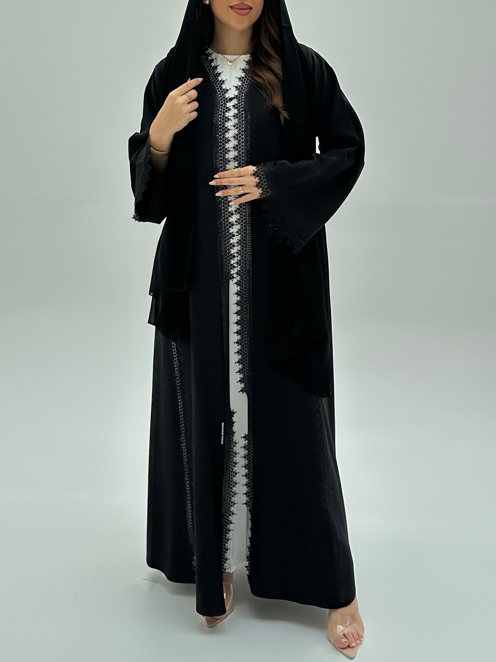 C 1937 Black Crystal Lace Abaya