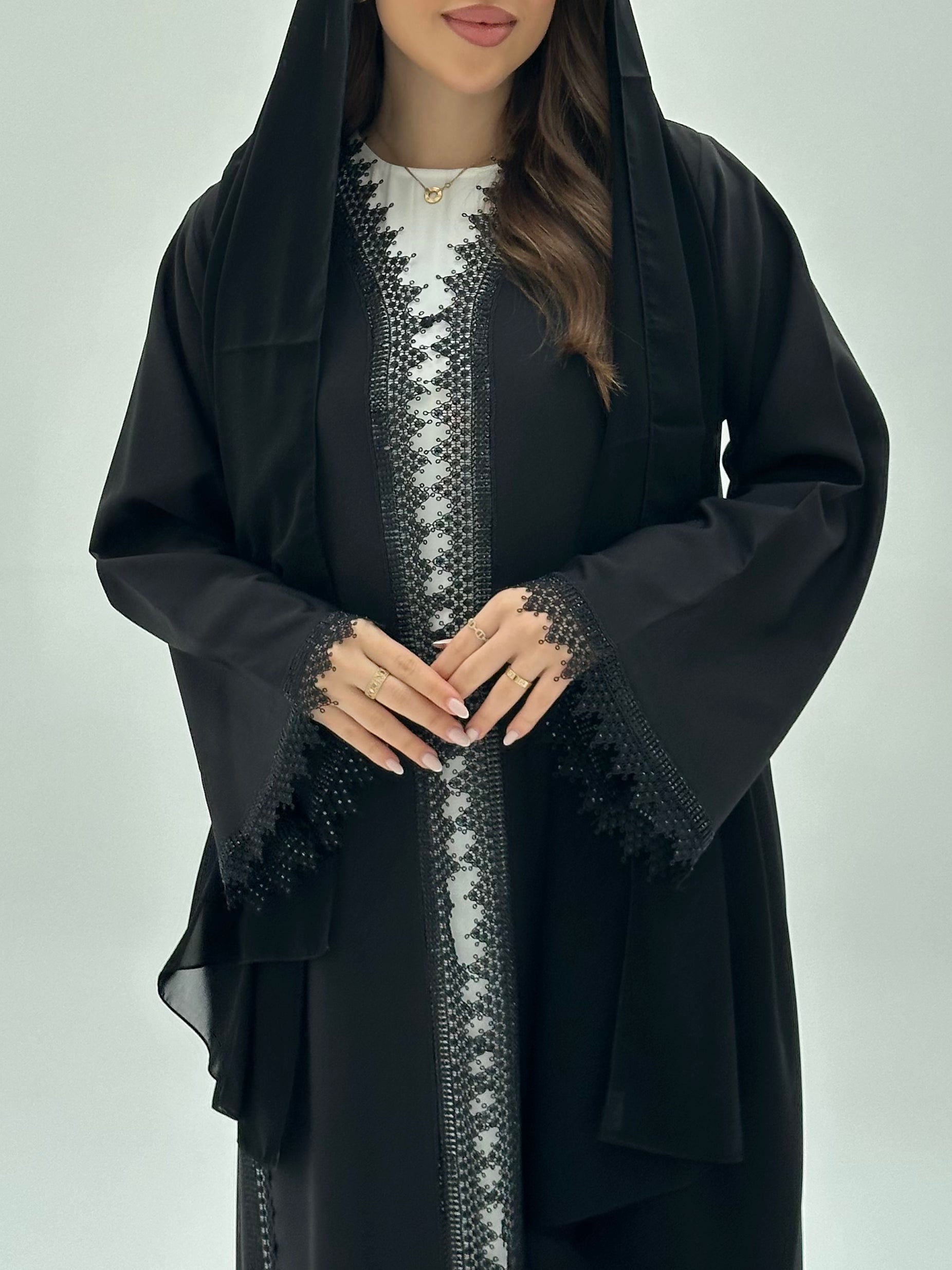 C 1937 Black Crystal Lace Abaya
