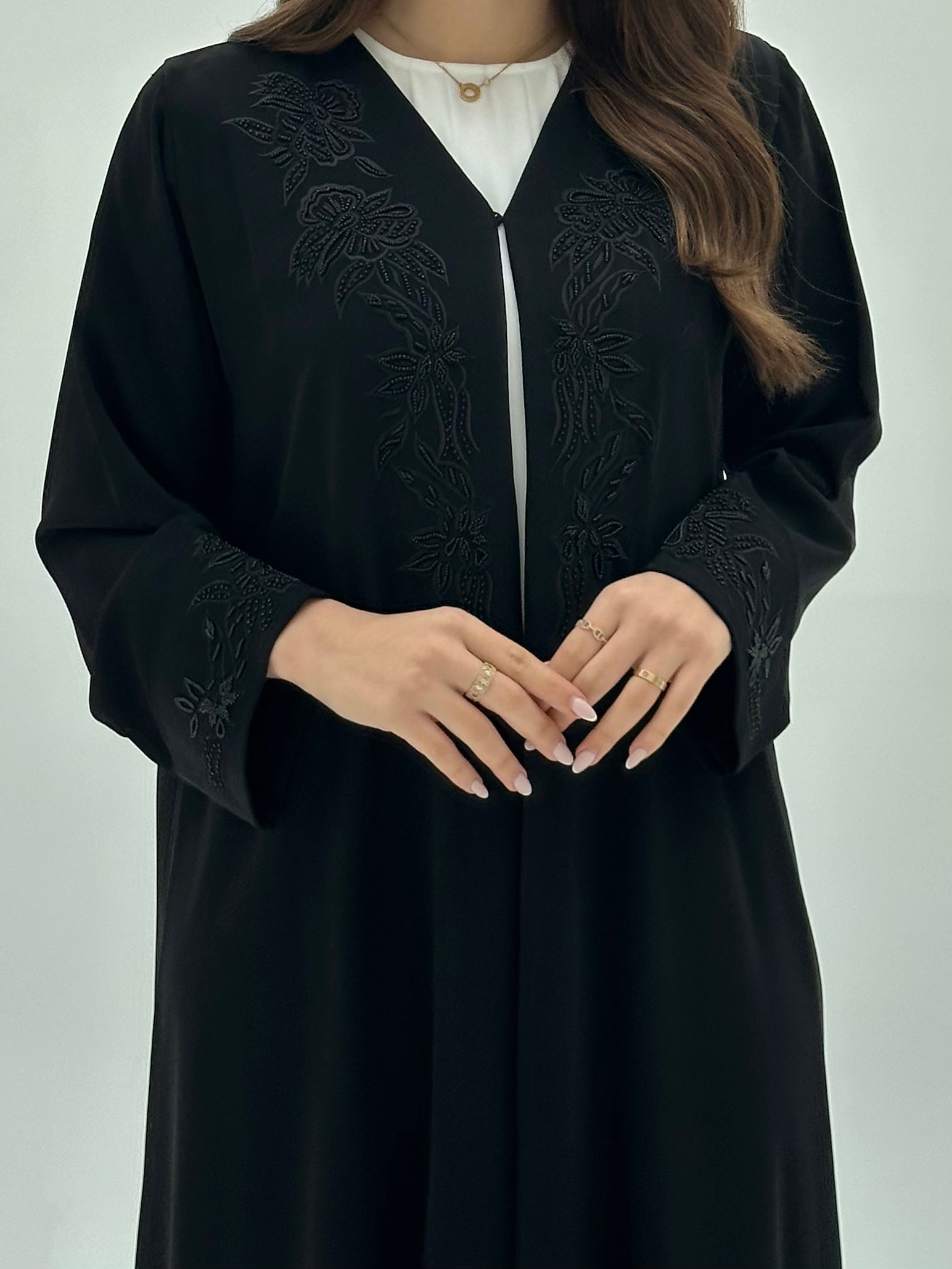 C 1939 Black Floral Beaded Abaya